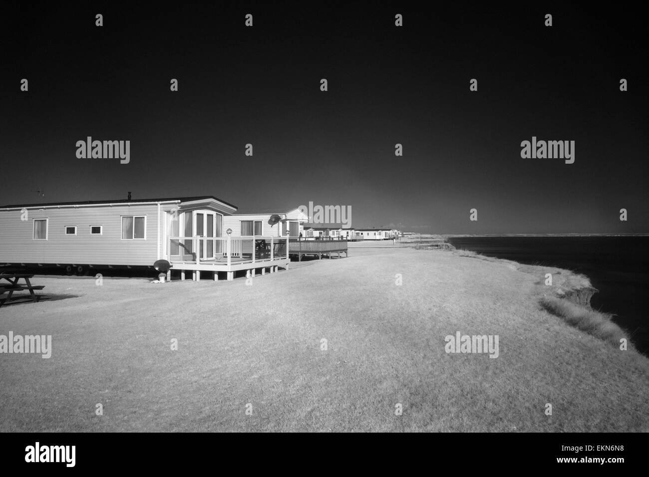 Infra red mono images of holiday caravan site. Stock Photo