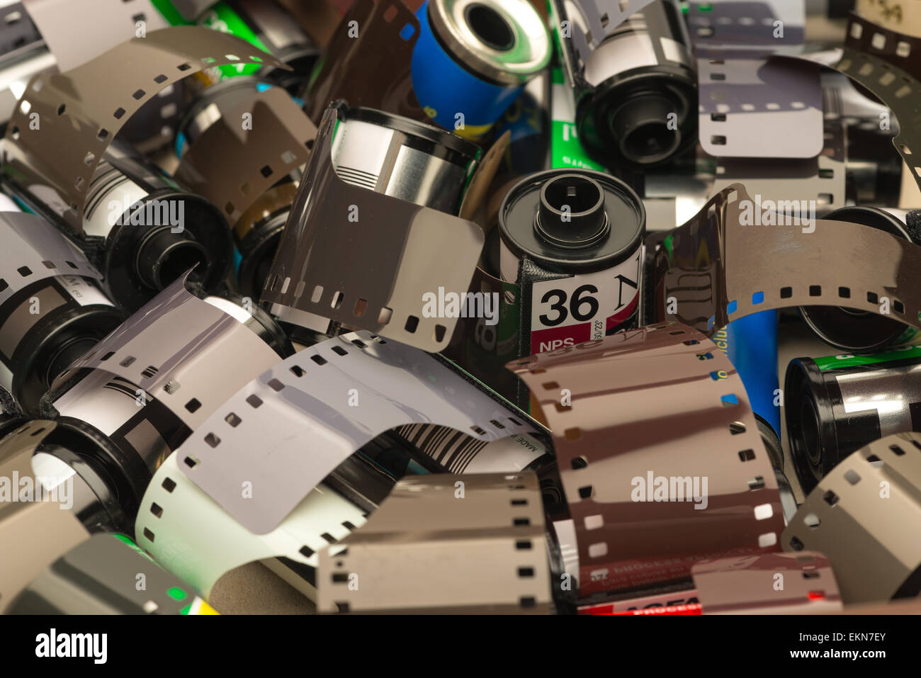 old technology wet process 35mm film reels different colored emulsion