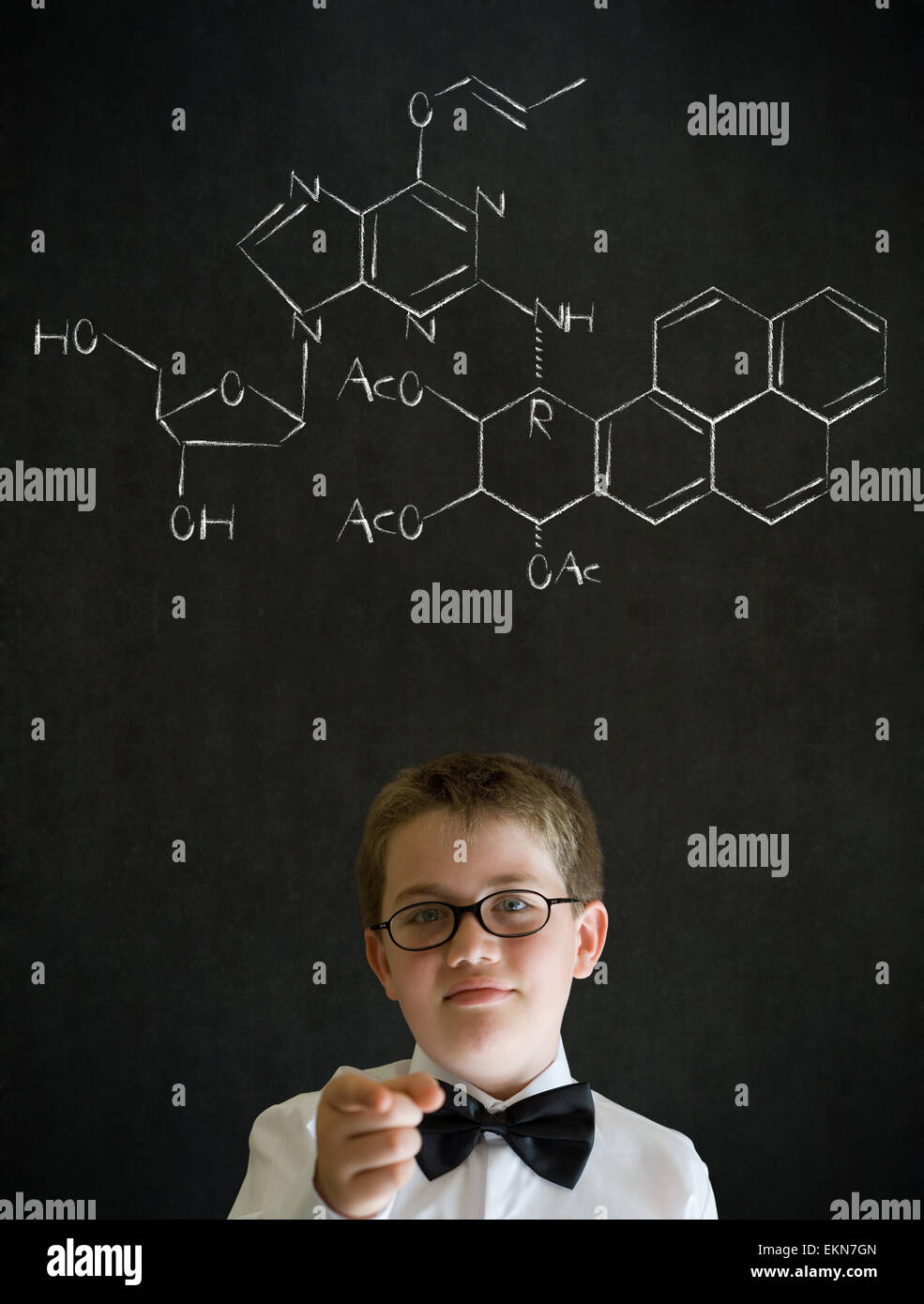 Education needs you thinking boy business man with science chemistry