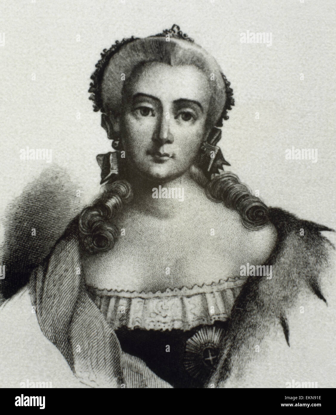 Elisabeth of Russia (1709-1762). Empress of Russia. House of Romanov. Portrait. Engraving. Stock Photo