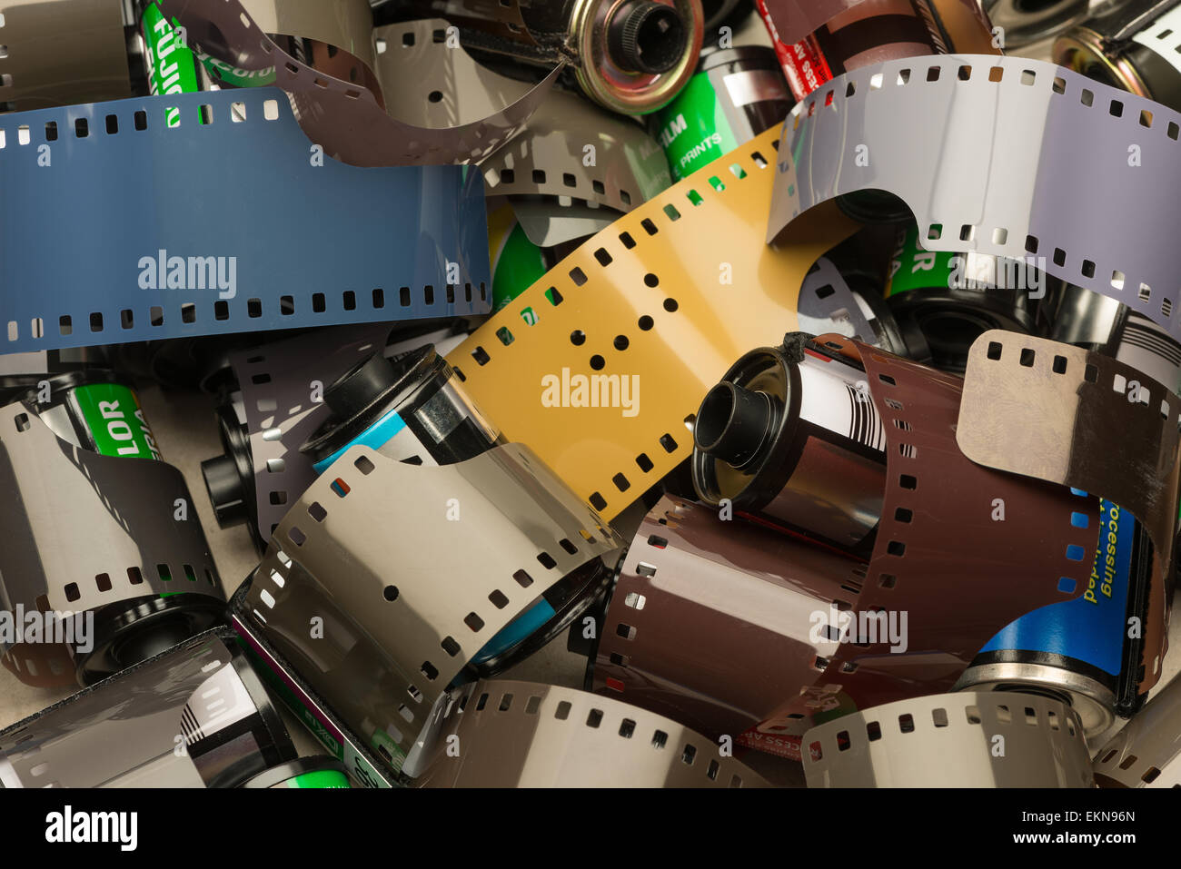 old technology wet process 35mm film reels different colored emulsion