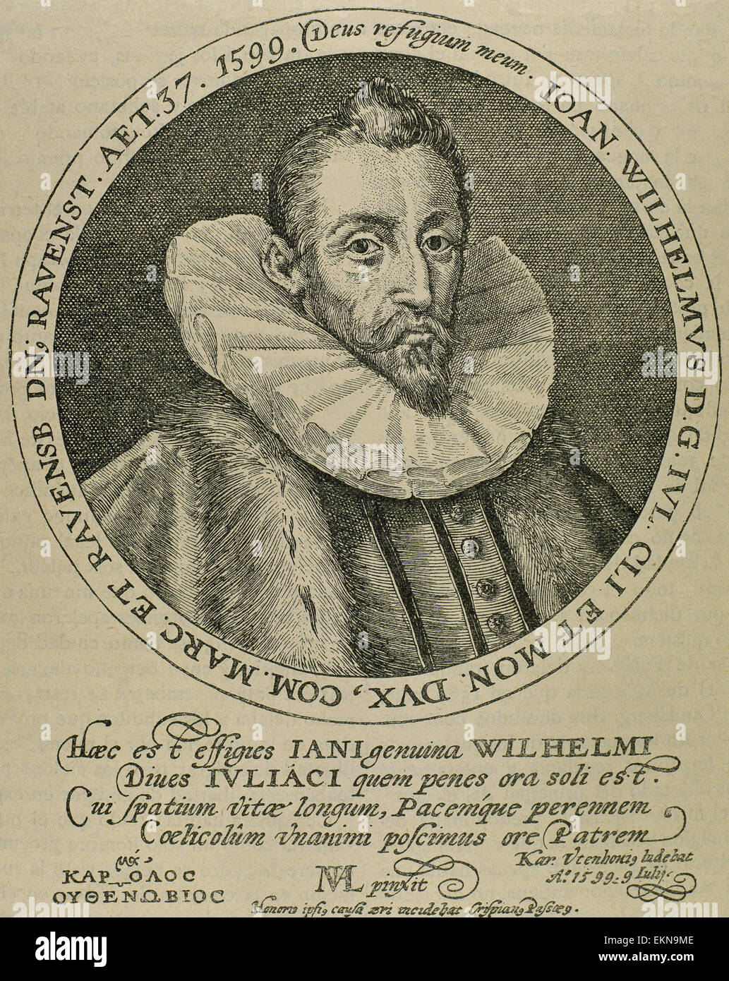 John William of Julich-Cleves-Berg (1562-1609). Duke of Julich-Cleves-Berg.  German noble and religious. Portrait. Engraving. Stock Photo