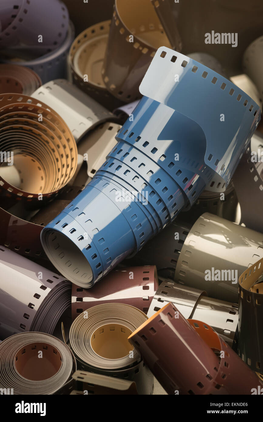 old technology wet process 35mm film reels different colored emulsion