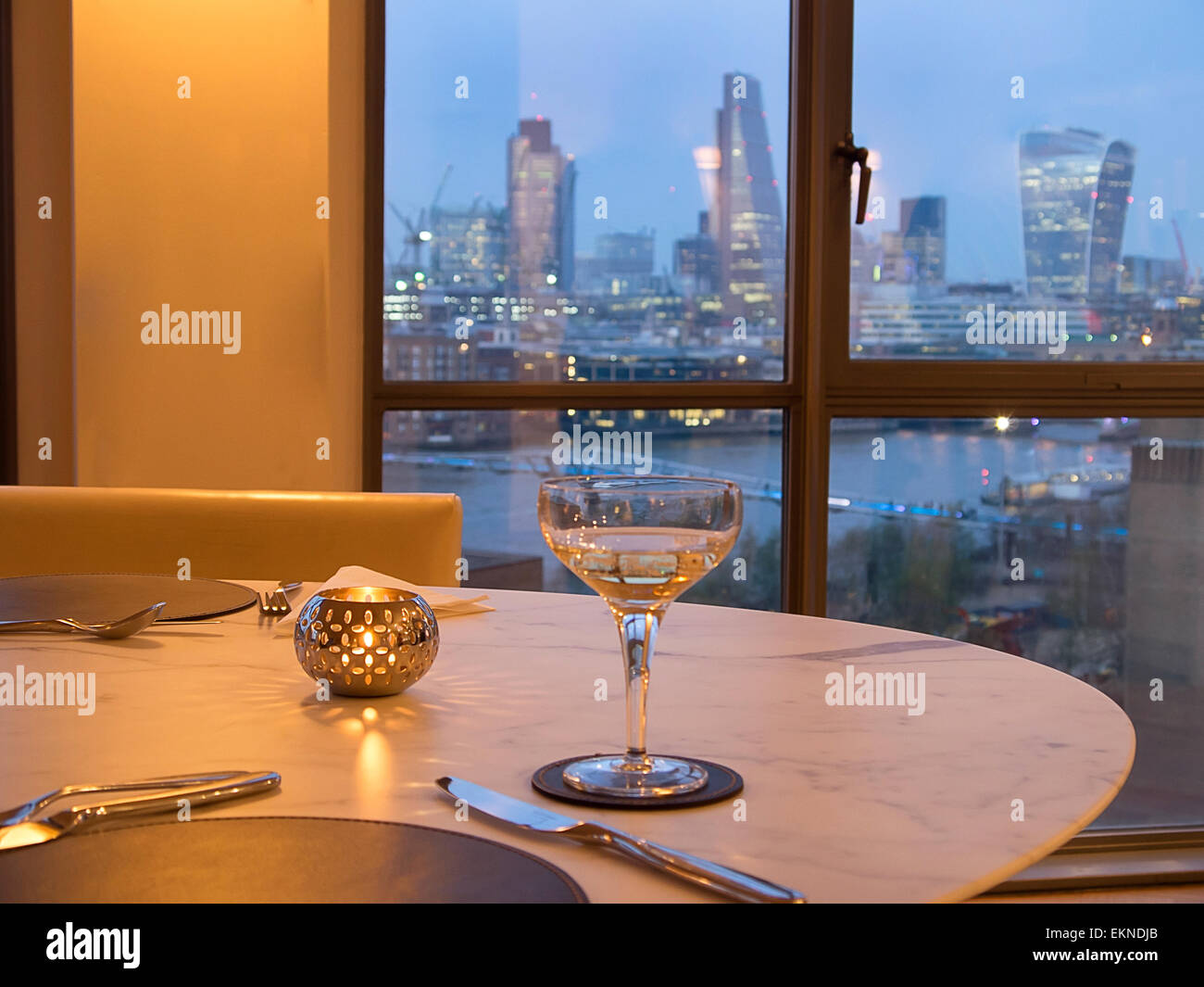 City of London and river Thames, from insde a riverside apartment Stock