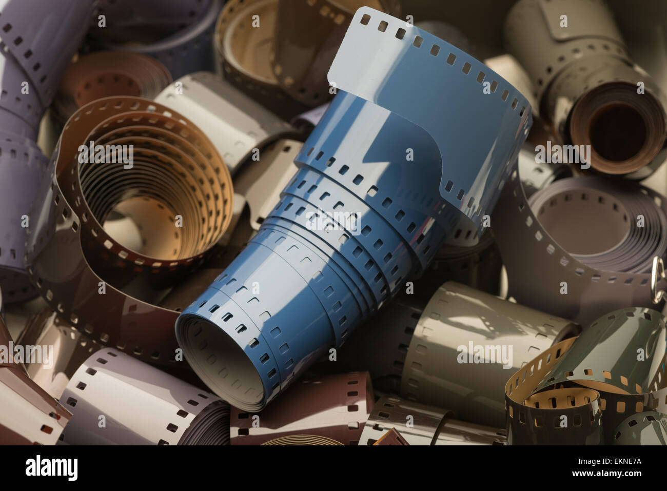 old technology wet process 35mm film reels different colored emulsion