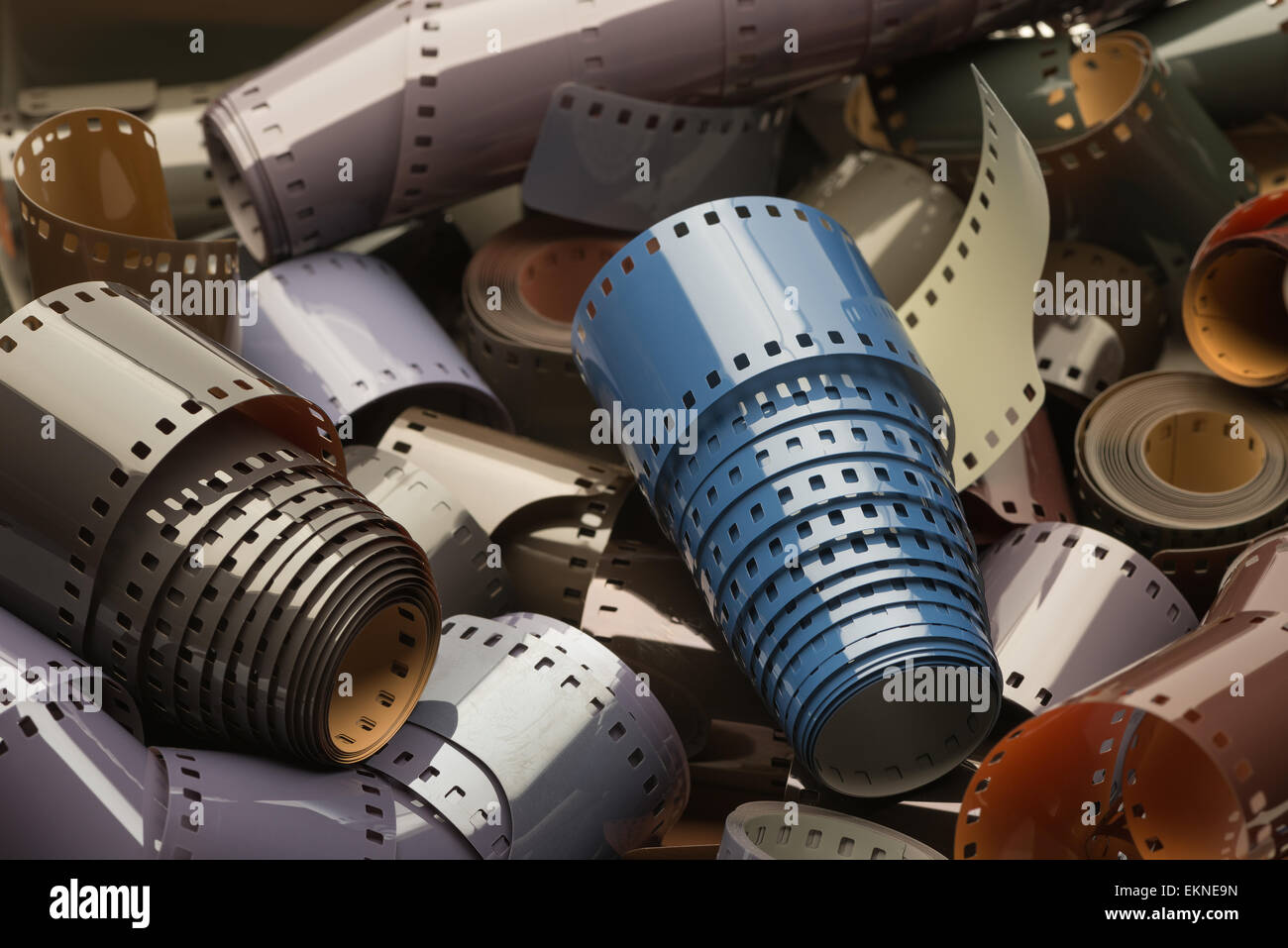 old technology wet process 35mm film reels different colored emulsion