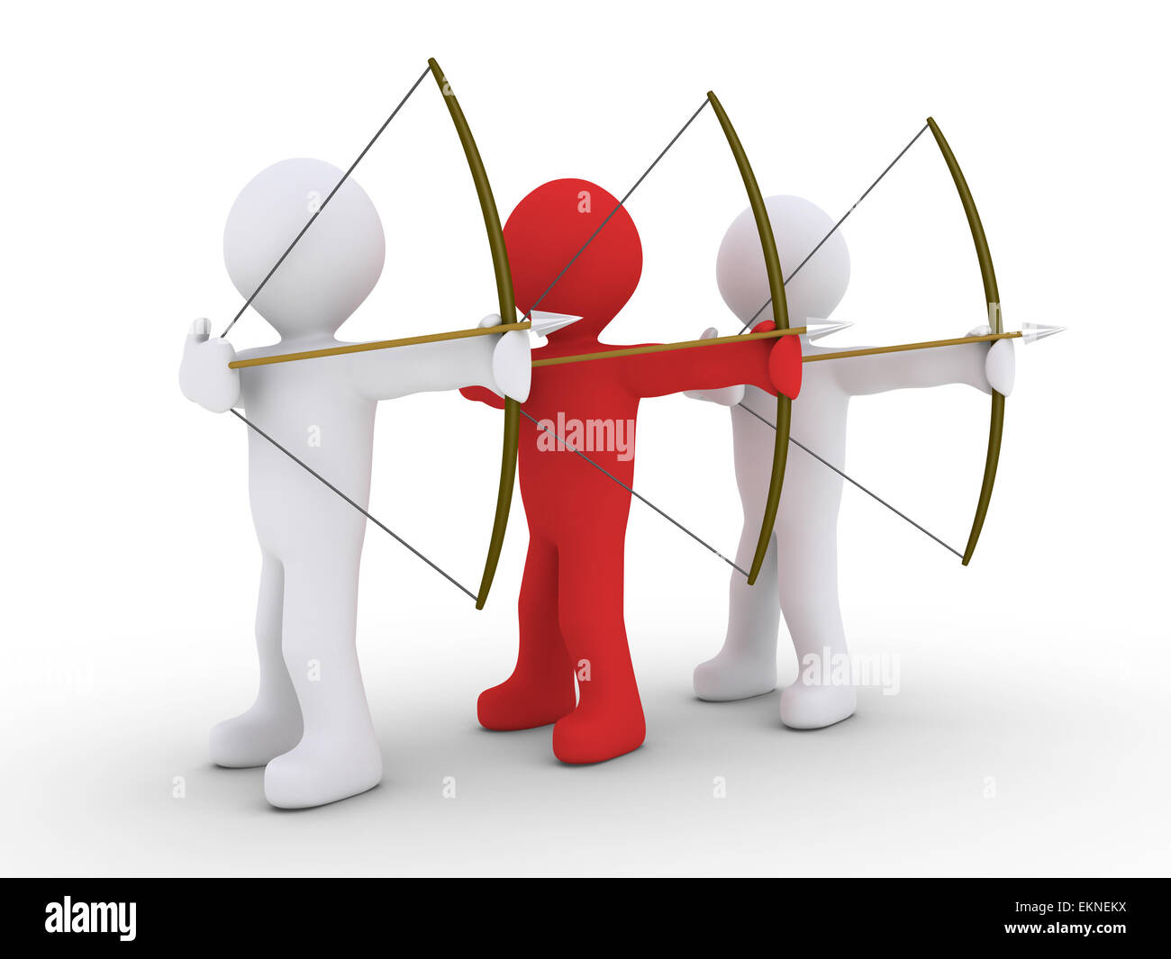 Three archers but one is leader Stock Photo