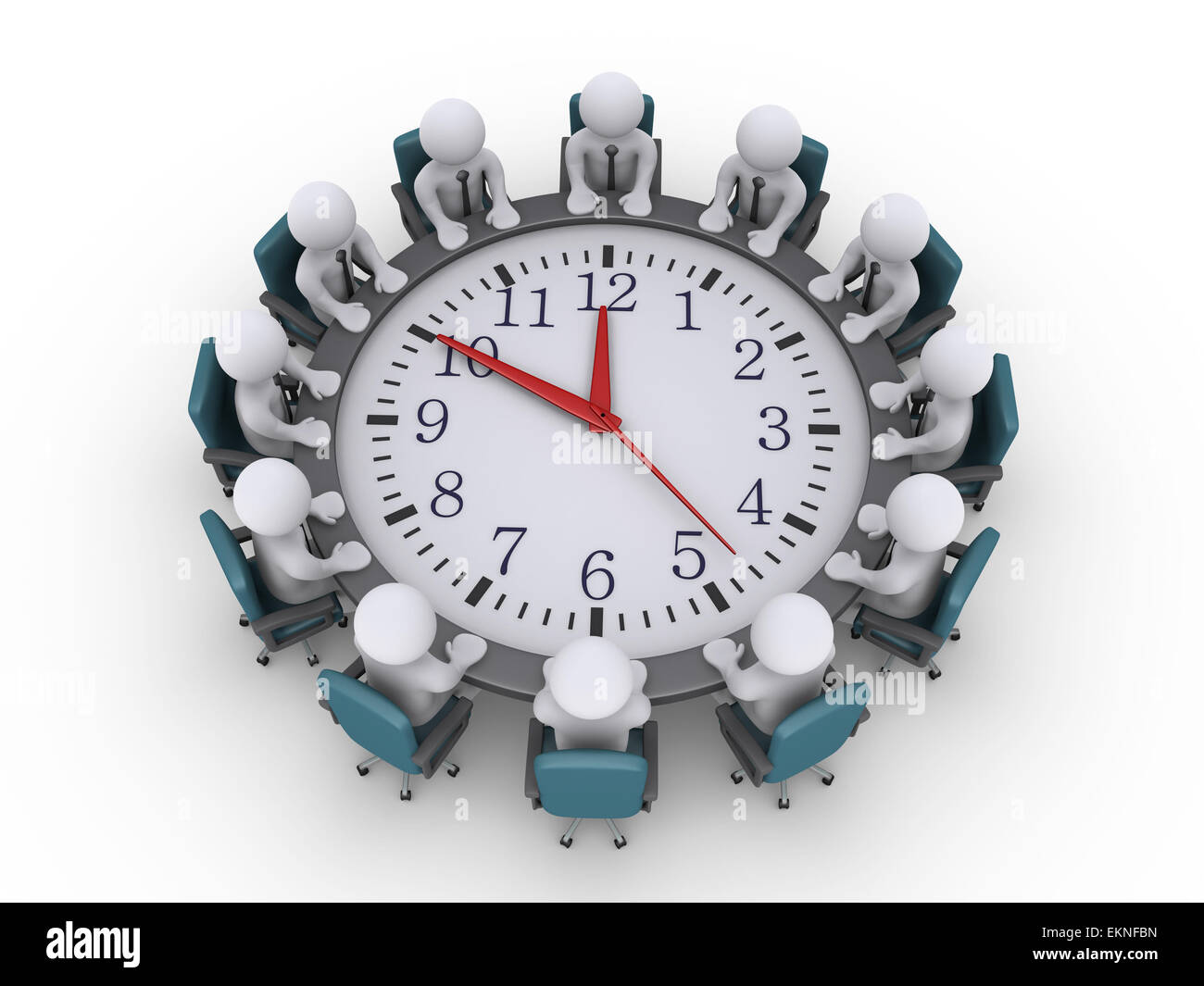 Meeting of businessmen around a clocktable Stock Photo Alamy