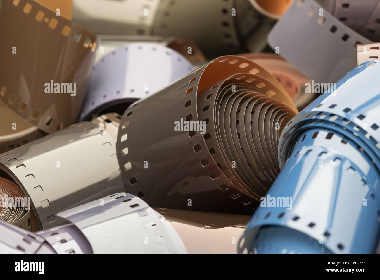 old technology wet process 35mm film reels different colored emulsion