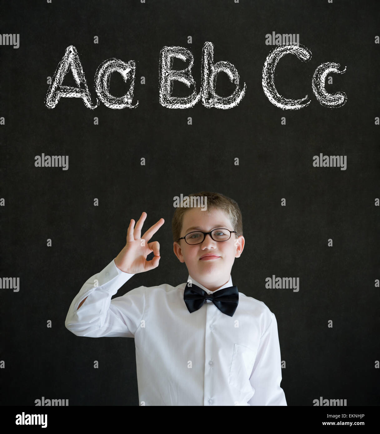 All ok boy business man with learn English language alphabet Stock Photo