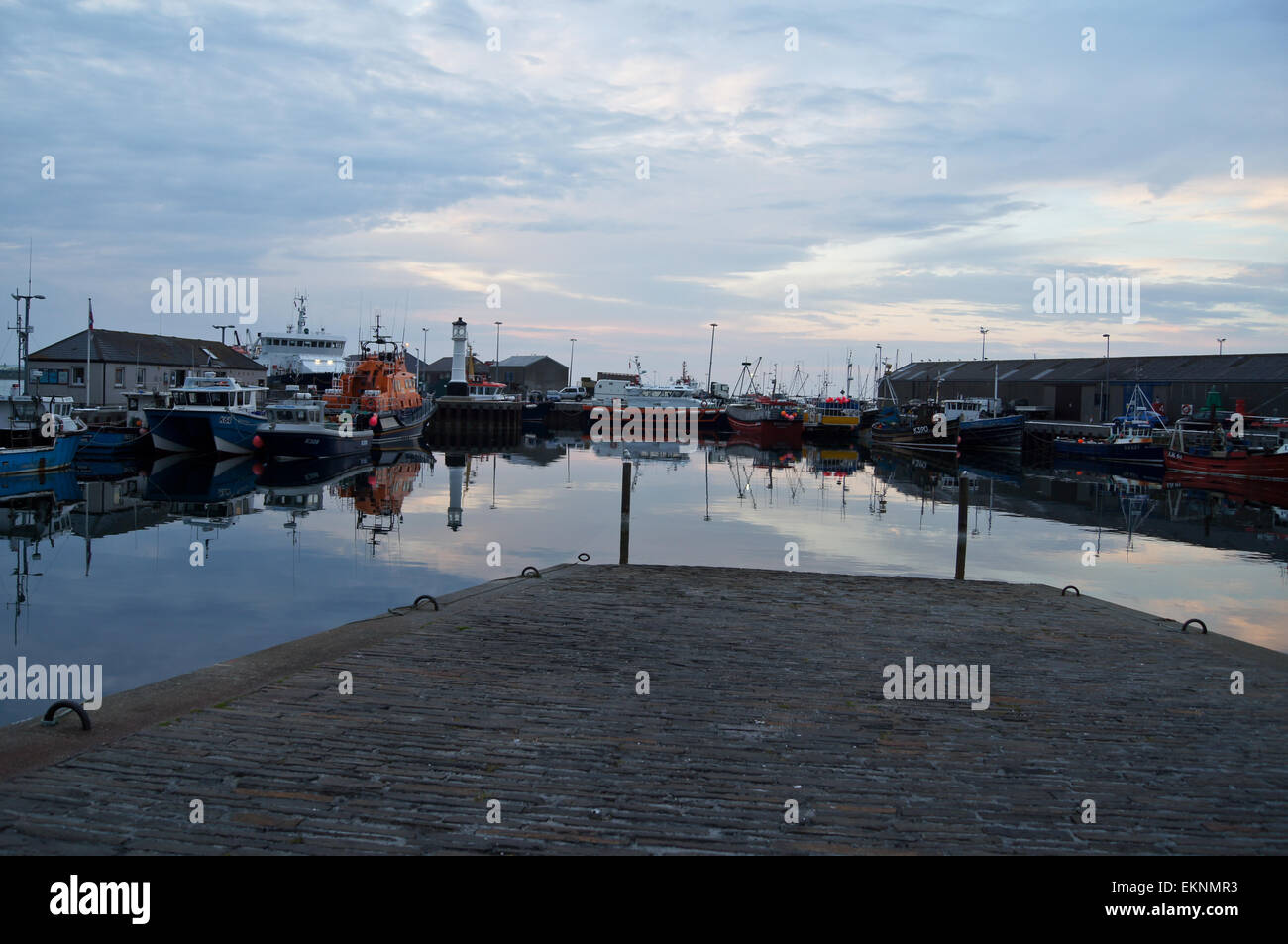 Kirkwall harbour at sunset, Orkney, Scotland Stock Photo