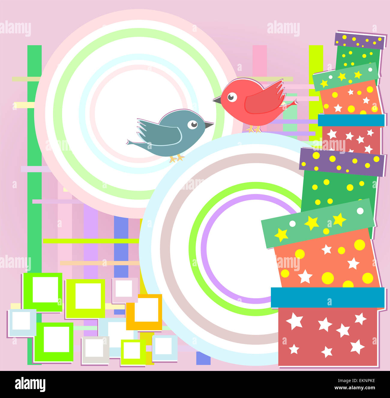 birthday party card with cute birds Stock Photo - Alamy