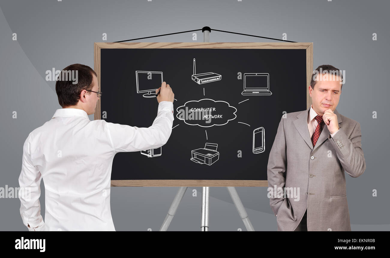 computer network on blackboard Stock Photo Alamy