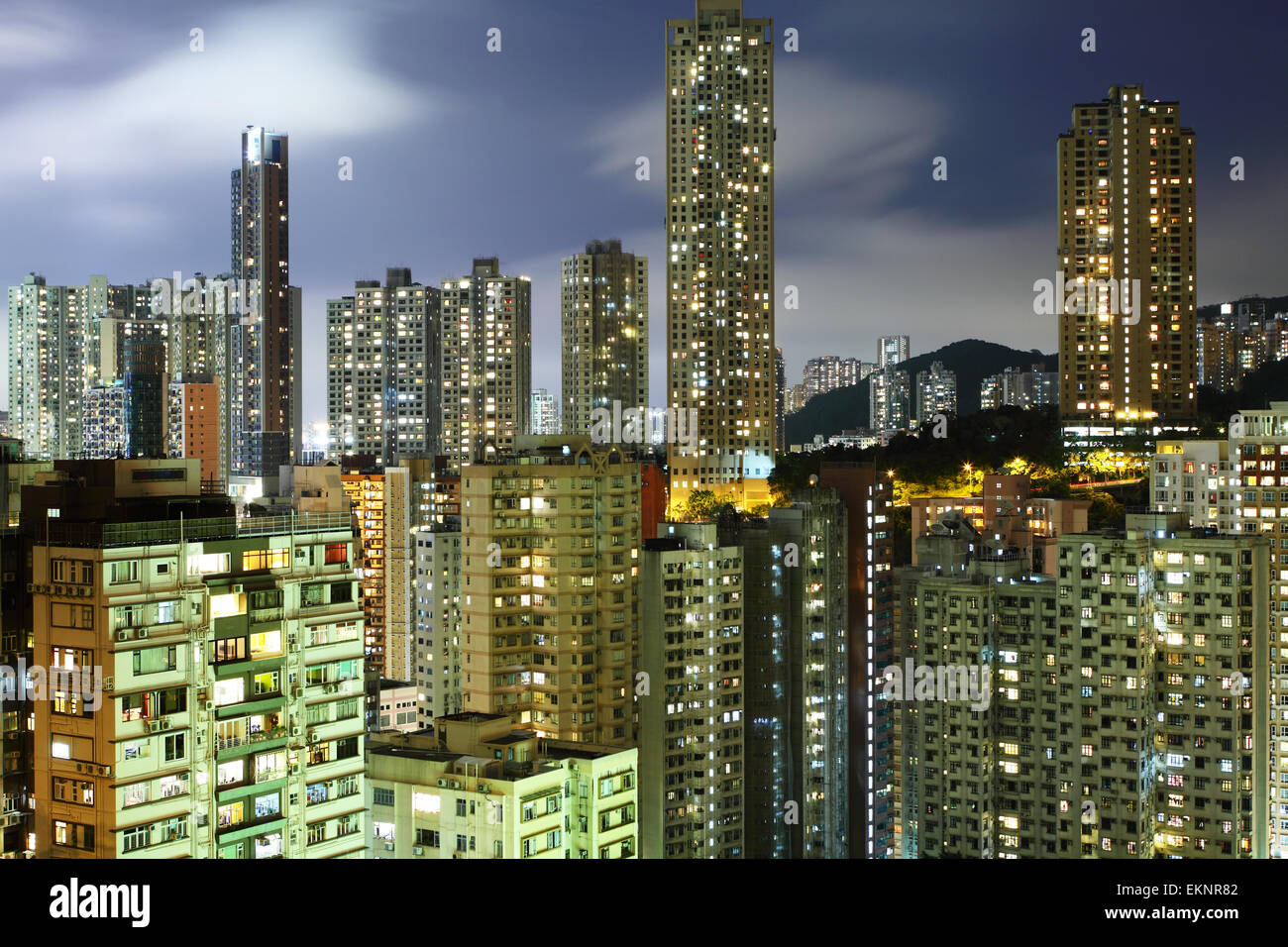 downtown in Hong Kong at night Stock Photo