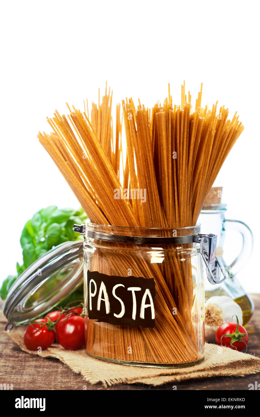 whole wheat spaghetti Stock Photo