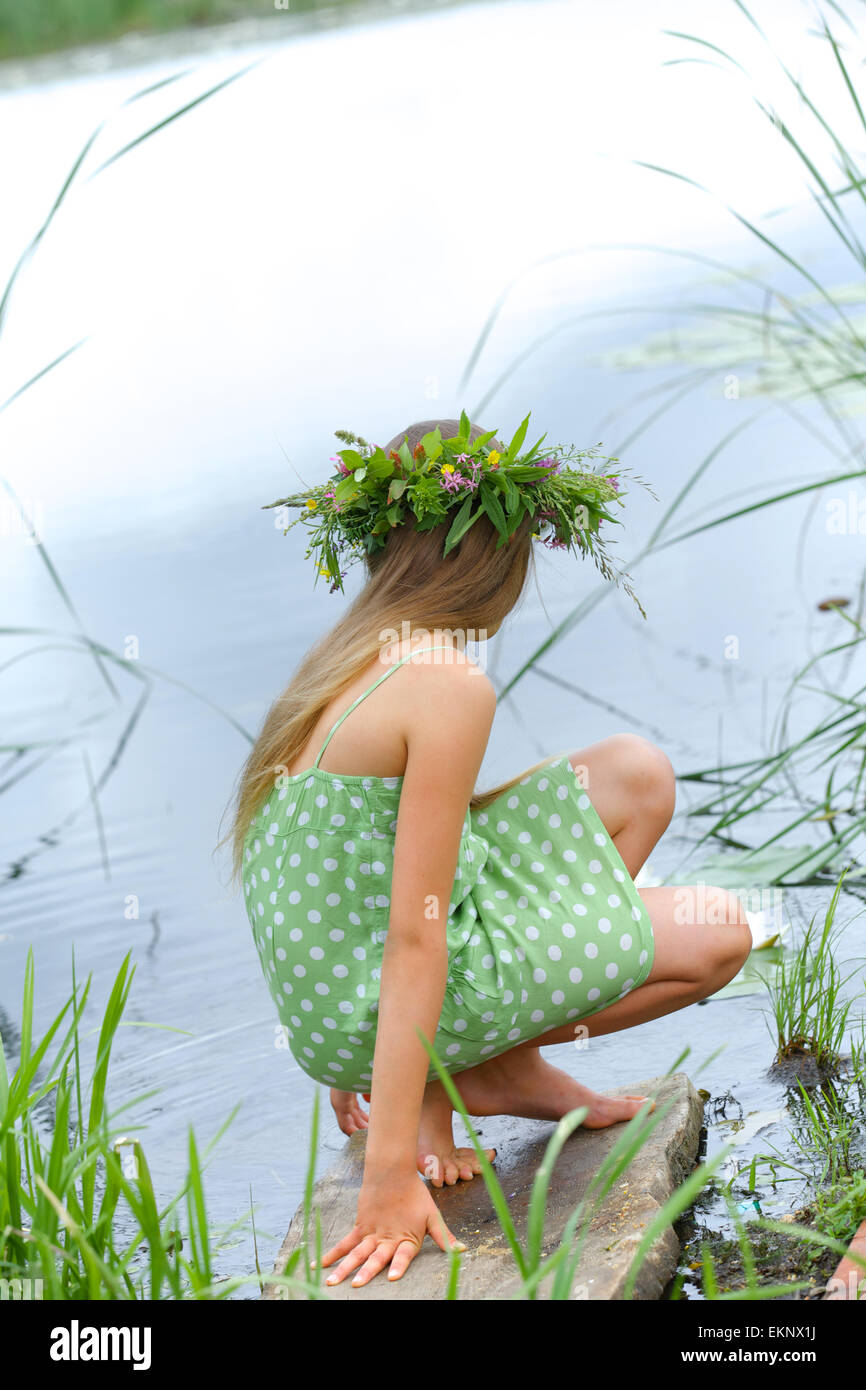 Girl nature wreath Stock Photo