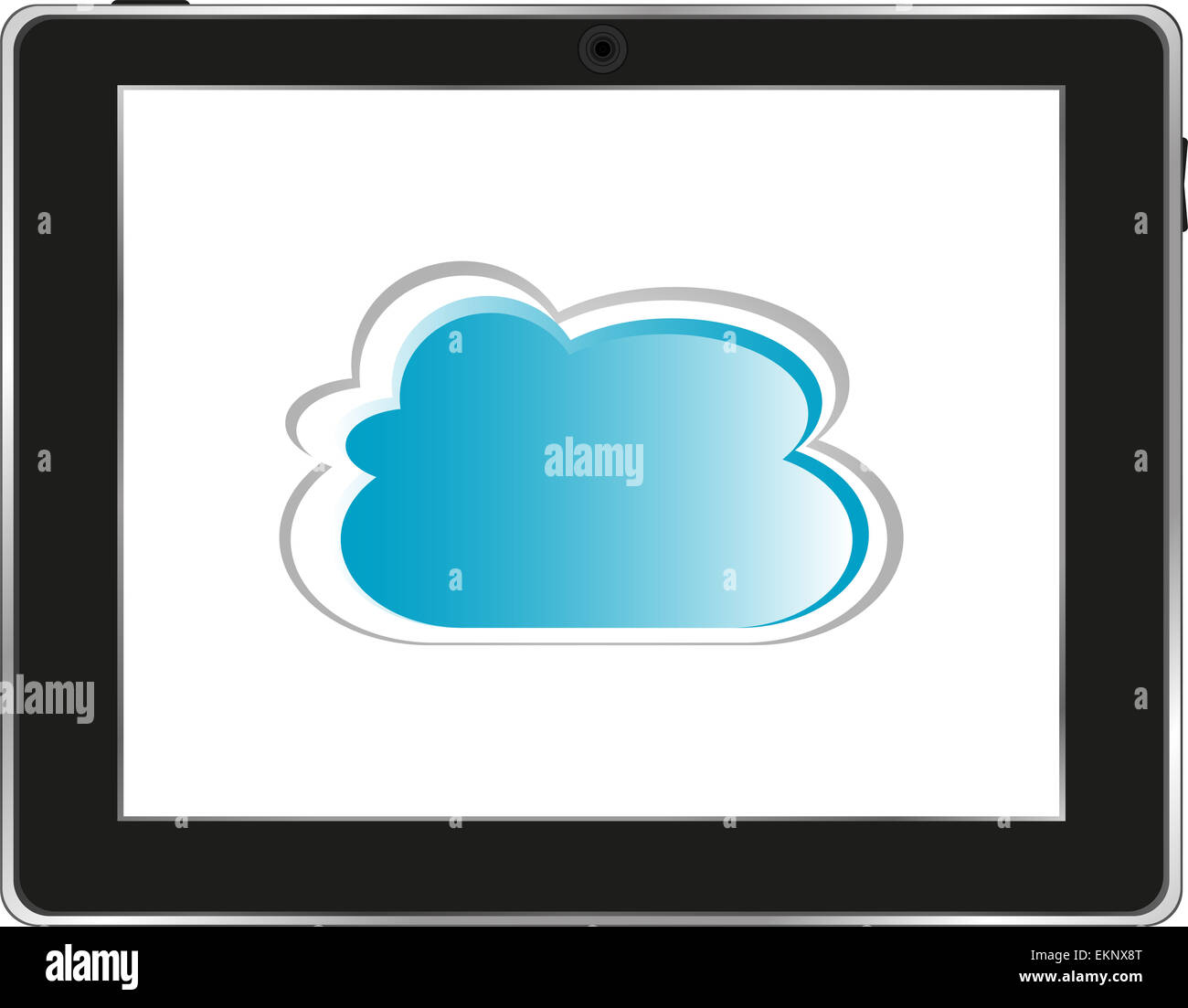 realistic computer tablet with cloud on background isolated on white Stock Photo