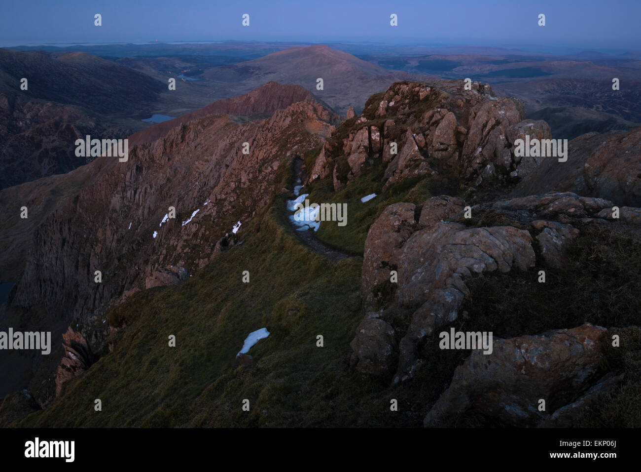 The path to Crib Goch at dusk, Snowdon Massif, Snowdonia National Park