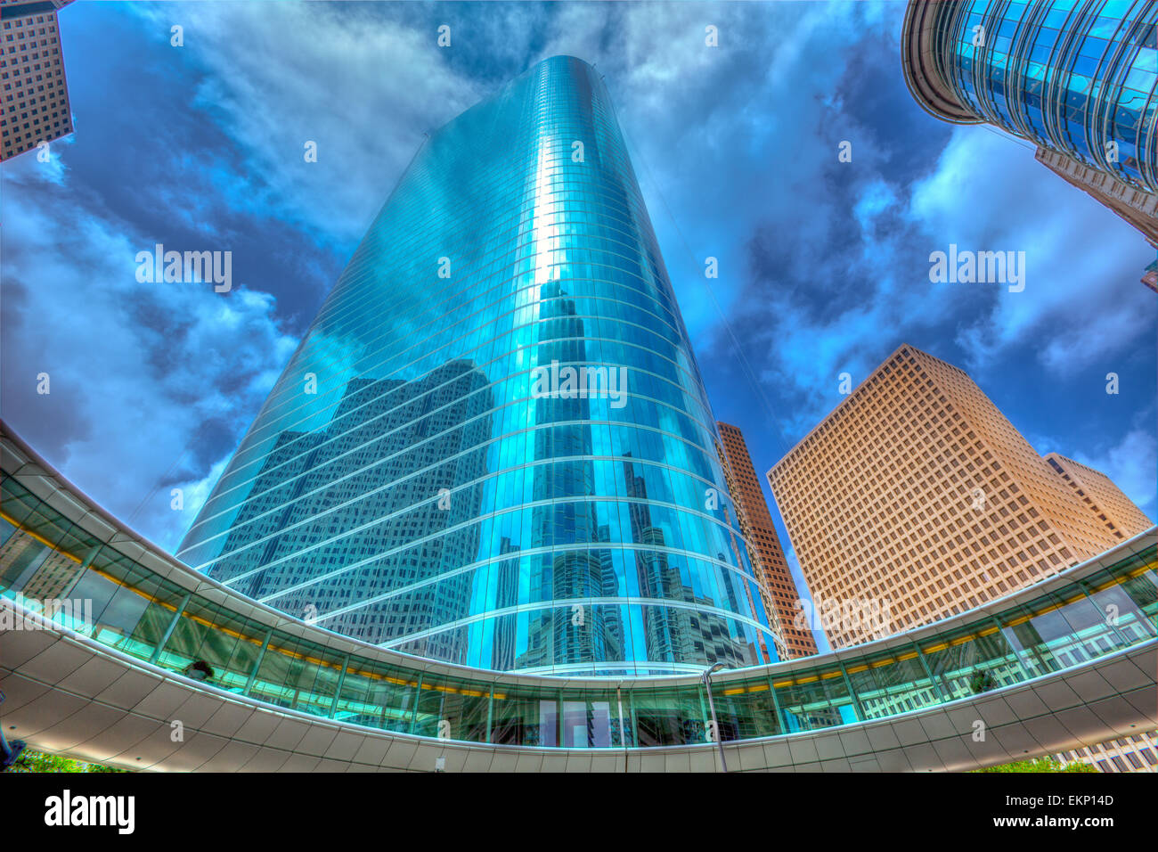 Houston downtown skyscrapers disctict blue sky mirror Stock Photo Alamy