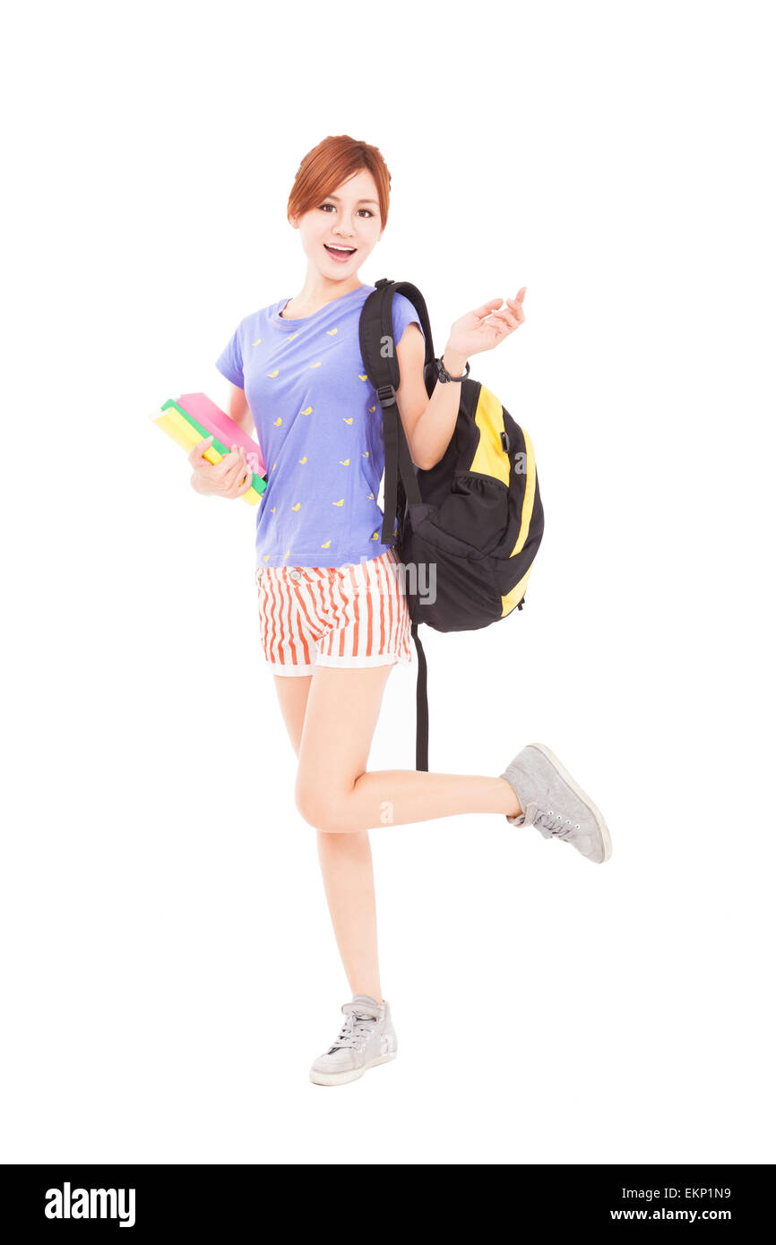 happy student girl holding books Stock Photo - Alamy