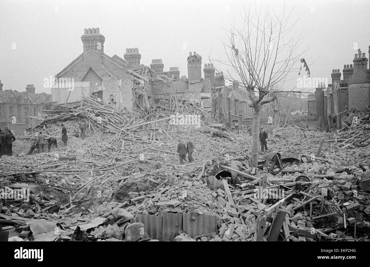 V2 Rocket incident at Noel Park Estate, Gladstone terrace, Wood Green. 13th February 1945 Stock