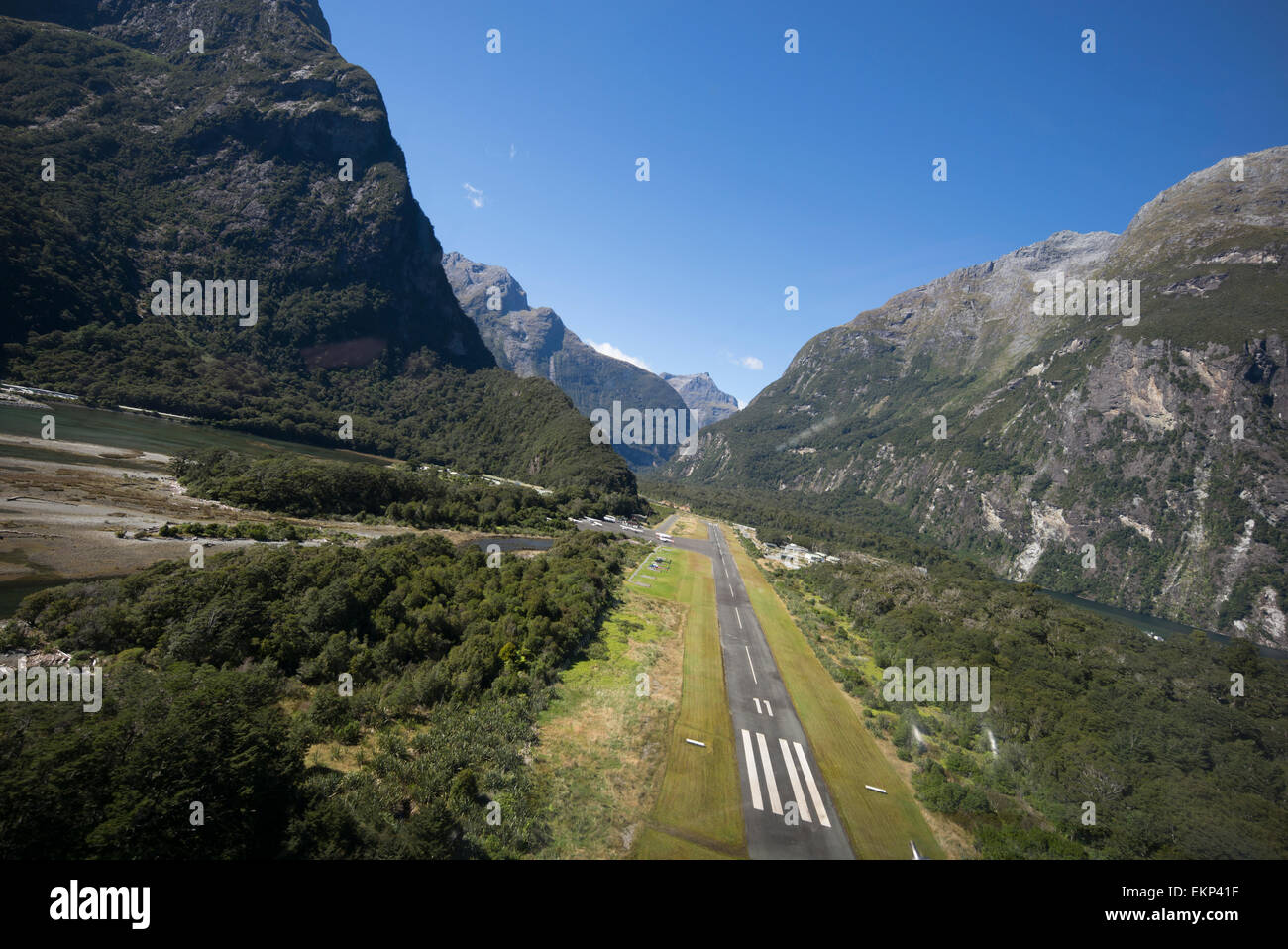 Approaching Milford airport, south island, New Zealand. Stock Photo