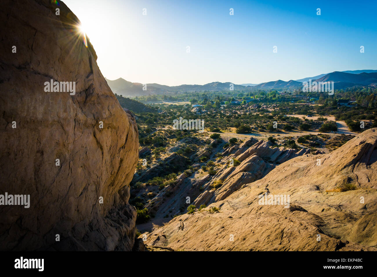 Rocks and view at Vasquez Rocks County Park, in Agua Dulce, California. Stock Photo