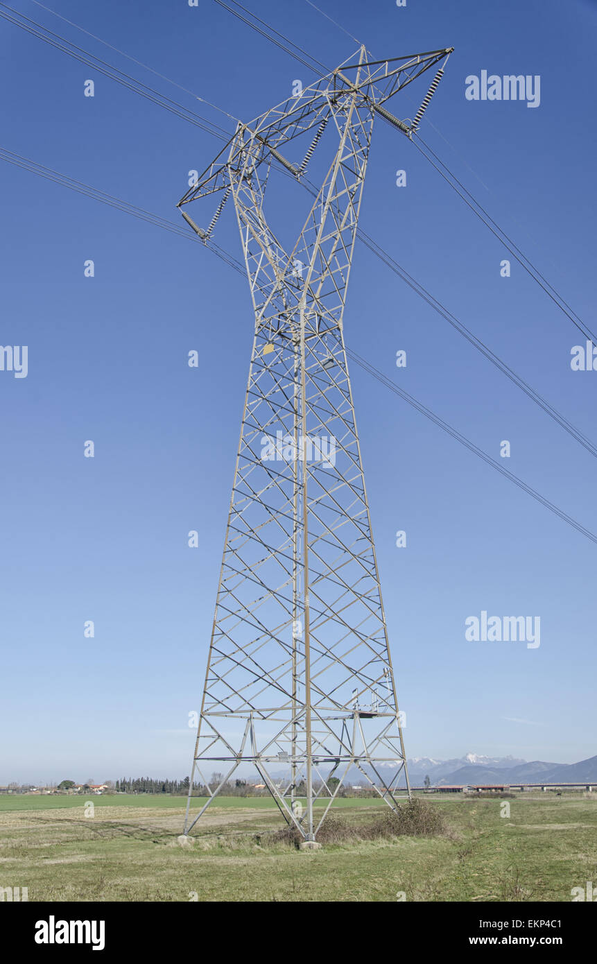 Detail of pylon of electricity in the countryside Stock Photo - Alamy