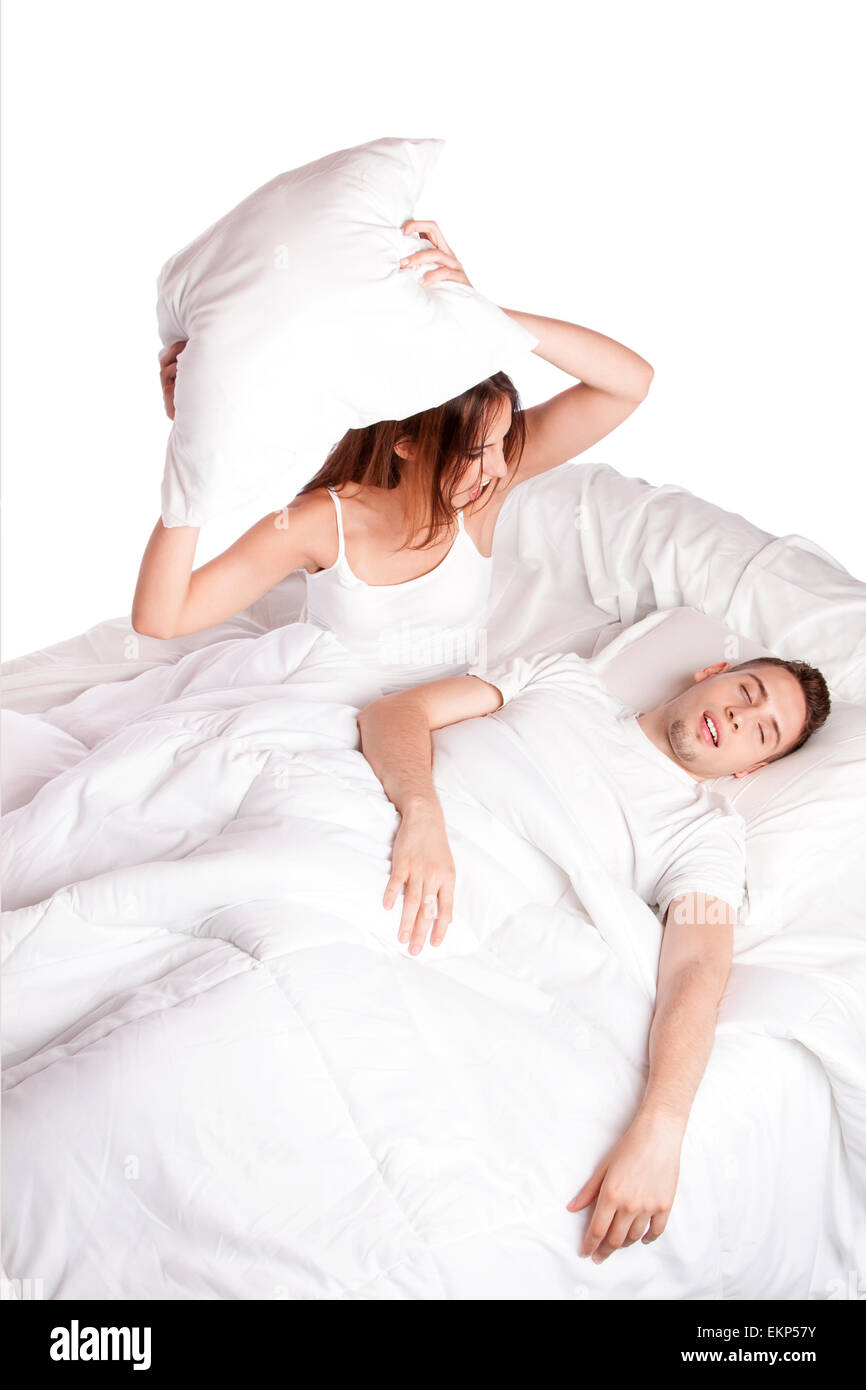 Snoring asleep in bed frustration Stock Photo Alamy