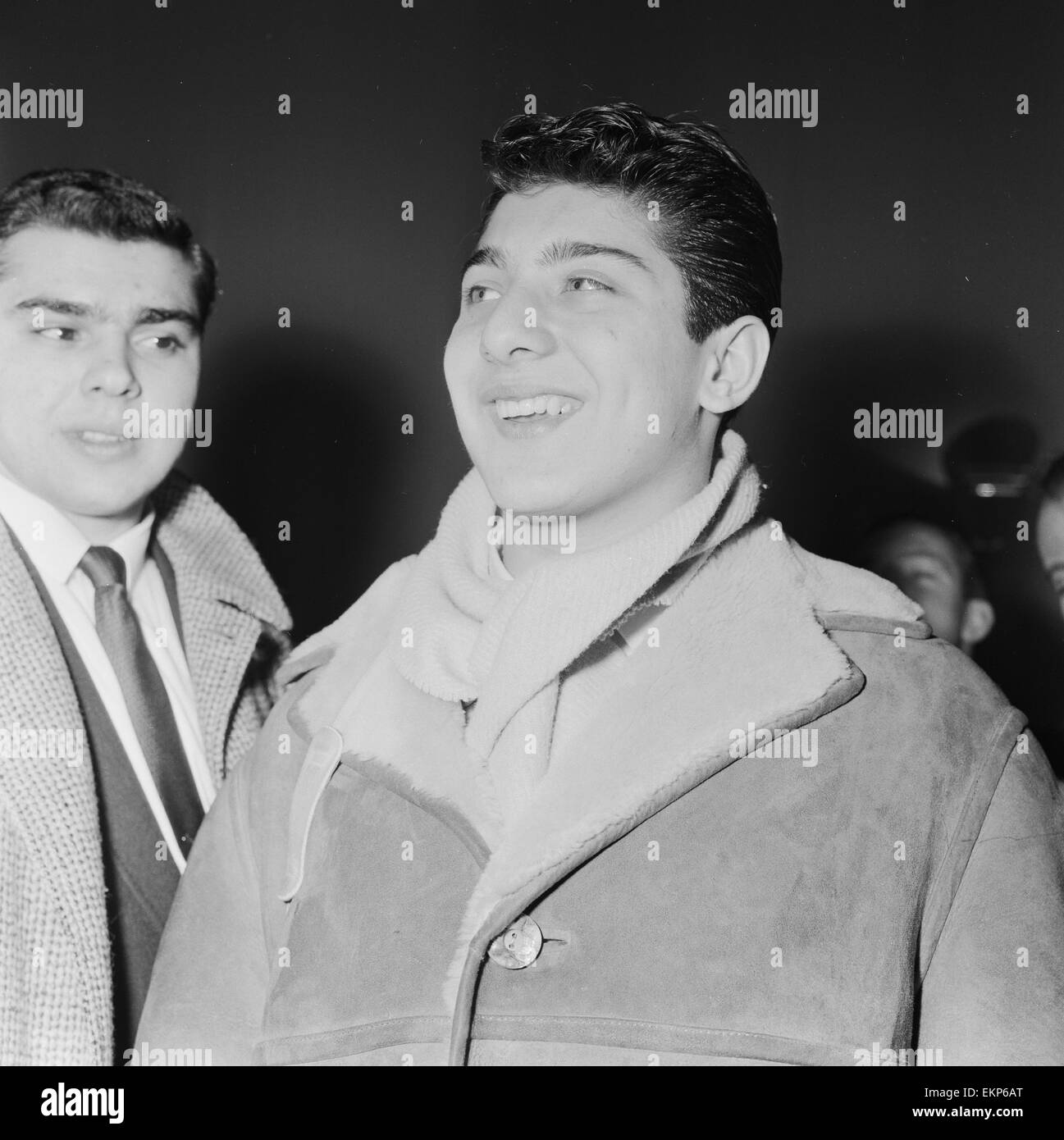 Canadian singer songwriter Paul Anka on arrival at London airport before his appearance in the television show 'The 1959 Show'. 20th January 1959. Stock Photo