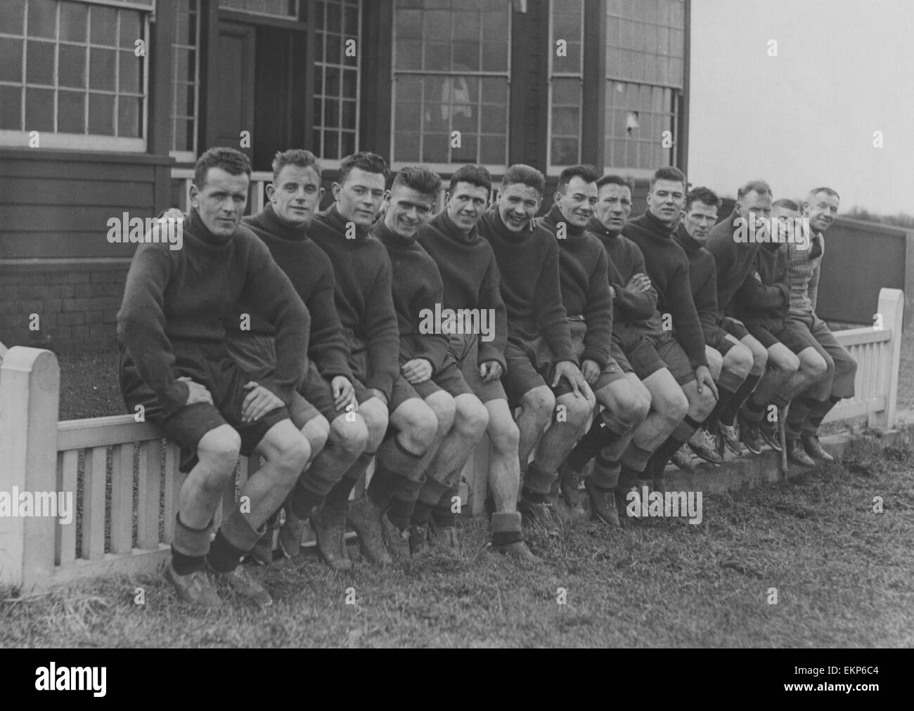 The Sunderland squad relax at their Southport Training camp ahead of the FA Cup Semi final against Birmingham City. Southport was a regular venue for the Sunderland team in the 1930’s when they wanted to get away from the football madness on Wearside! Fro Stock Photo