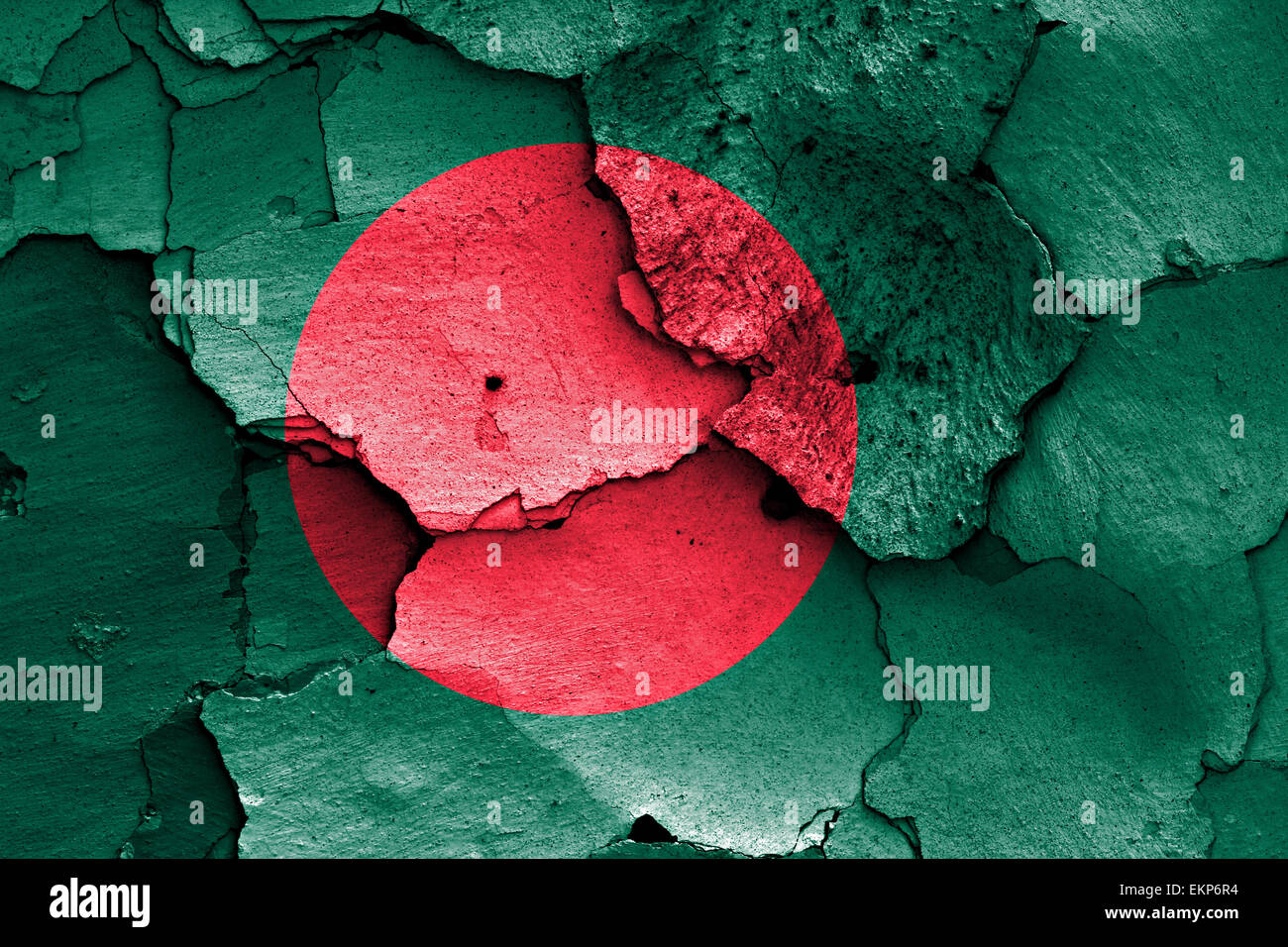 flag of Bangladesh painted on cracked wall Stock Photo