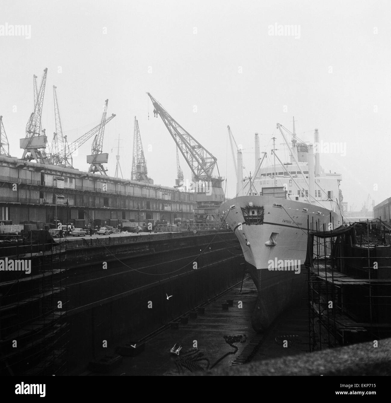 Unemployed and views of Liverpool, 30th November 1962. Docks on the Mersey. Stock Photo