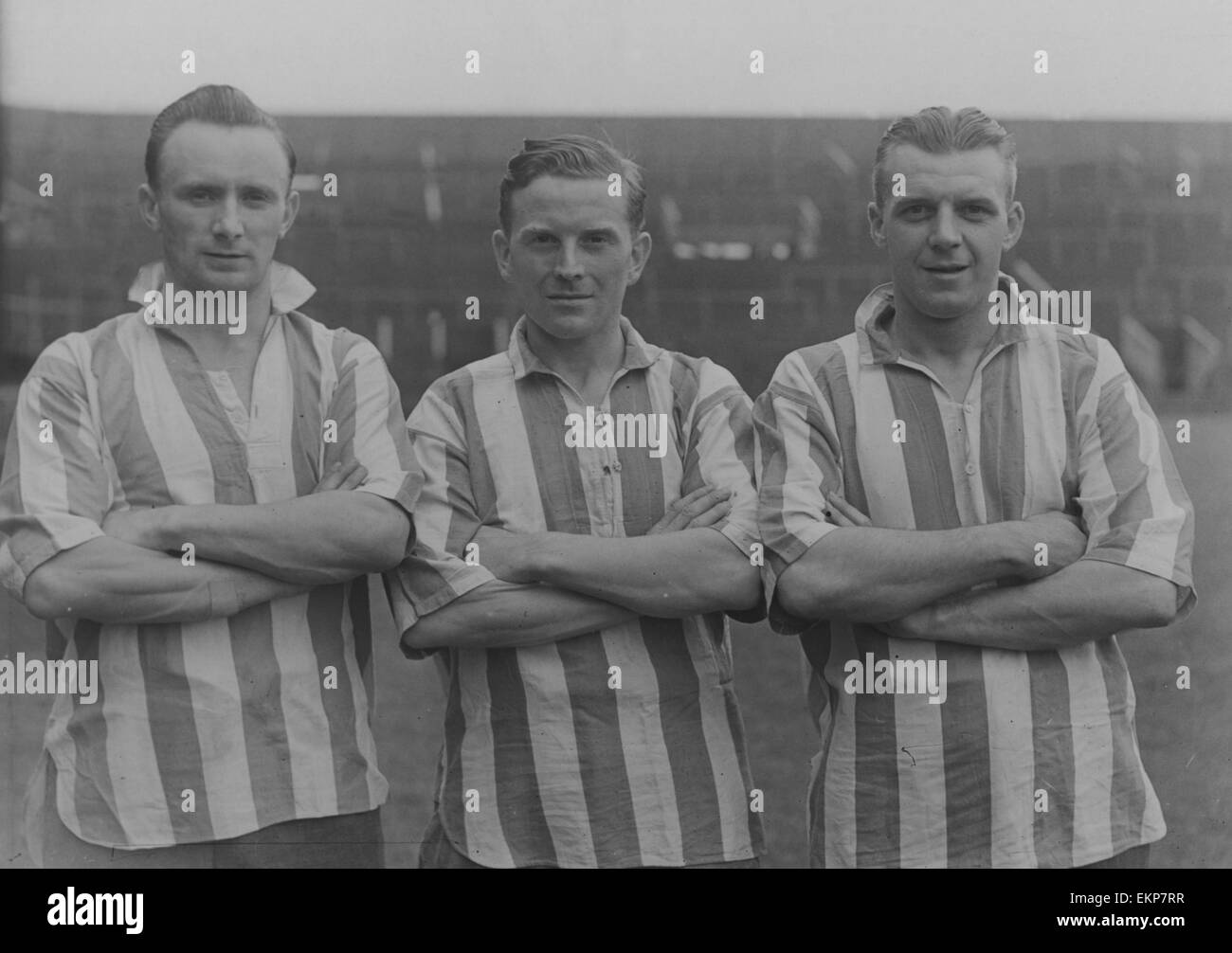Sunderland AFC Circa 1946 - Immediately after the cessation of hostilities the normalization of football began. For Sunderland this meant that pre war players such as Arthur Wright (left) Len Duns (middle) and Arthur Housam (right) would be joined by othe Stock Photo