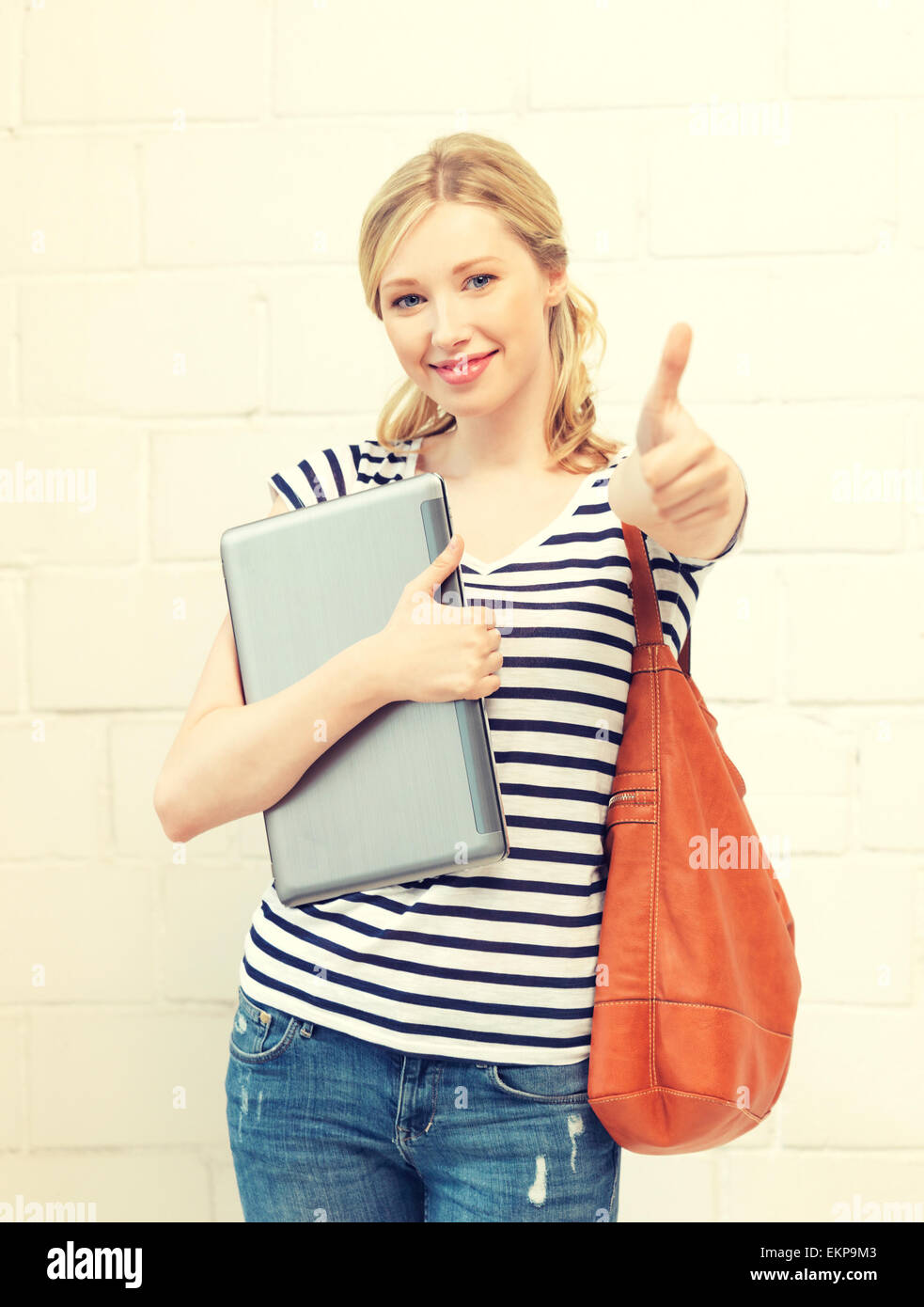 smiling teenage girl with laptop Stock Photo - Alamy