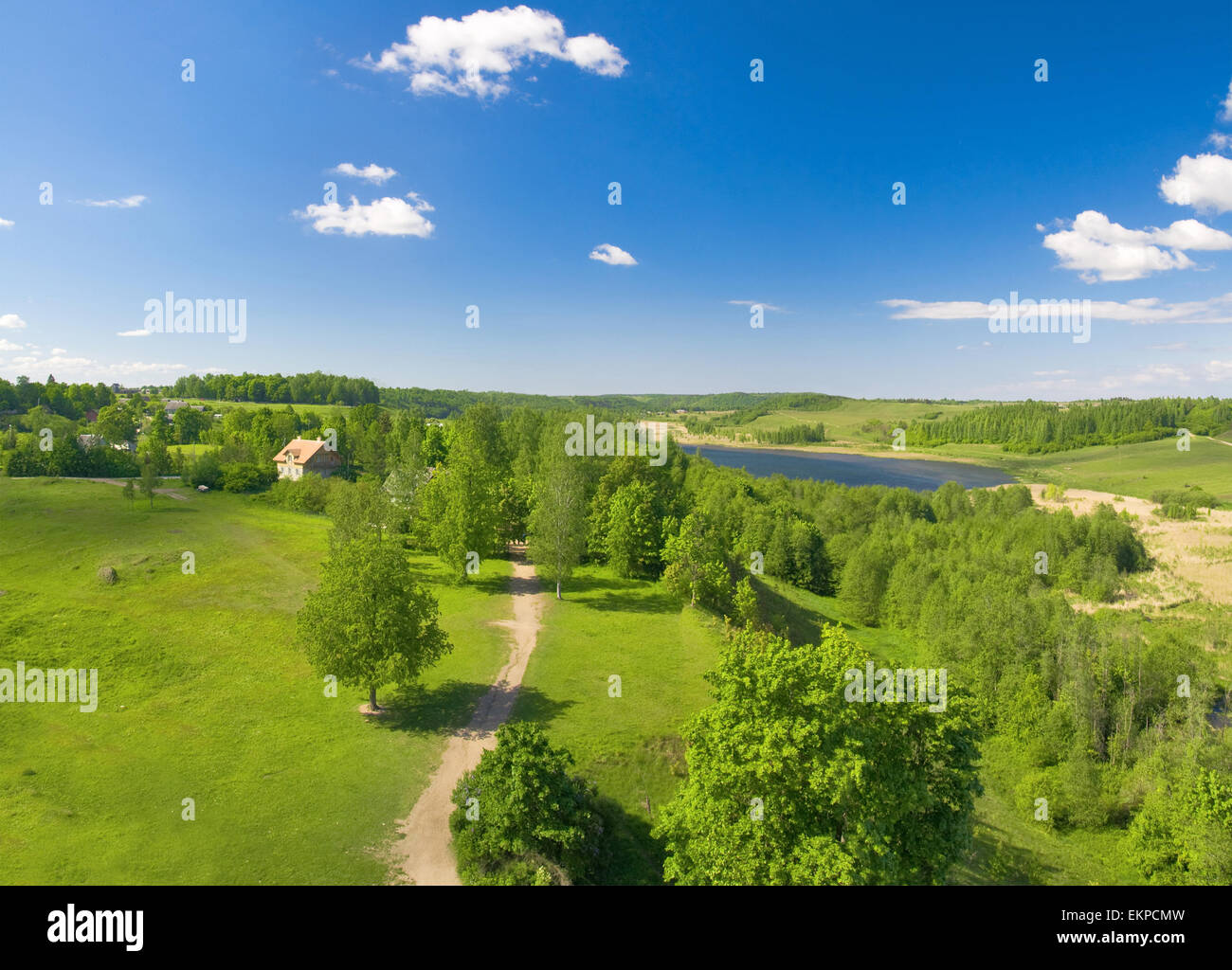 summer landscape of green walley and blue ske Stock Photo