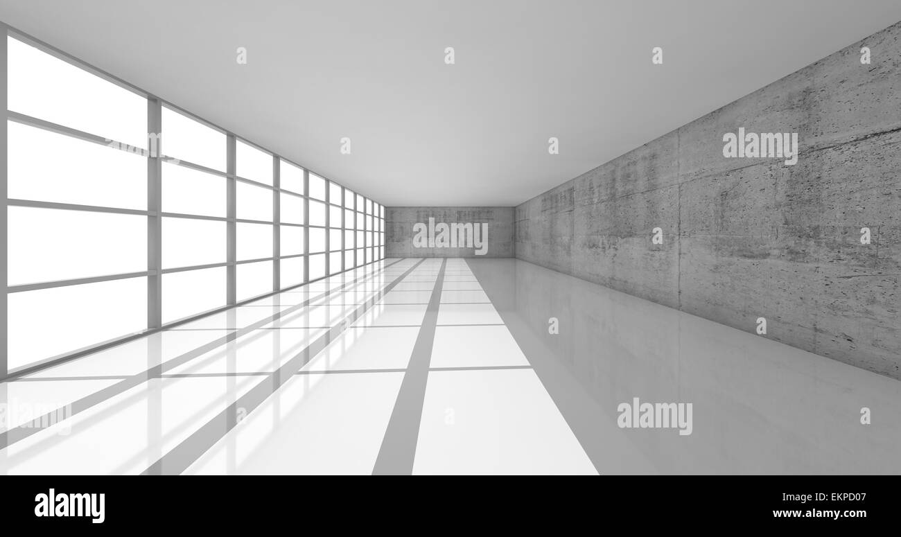 Abstract architecture background, empty white open space interior with ...