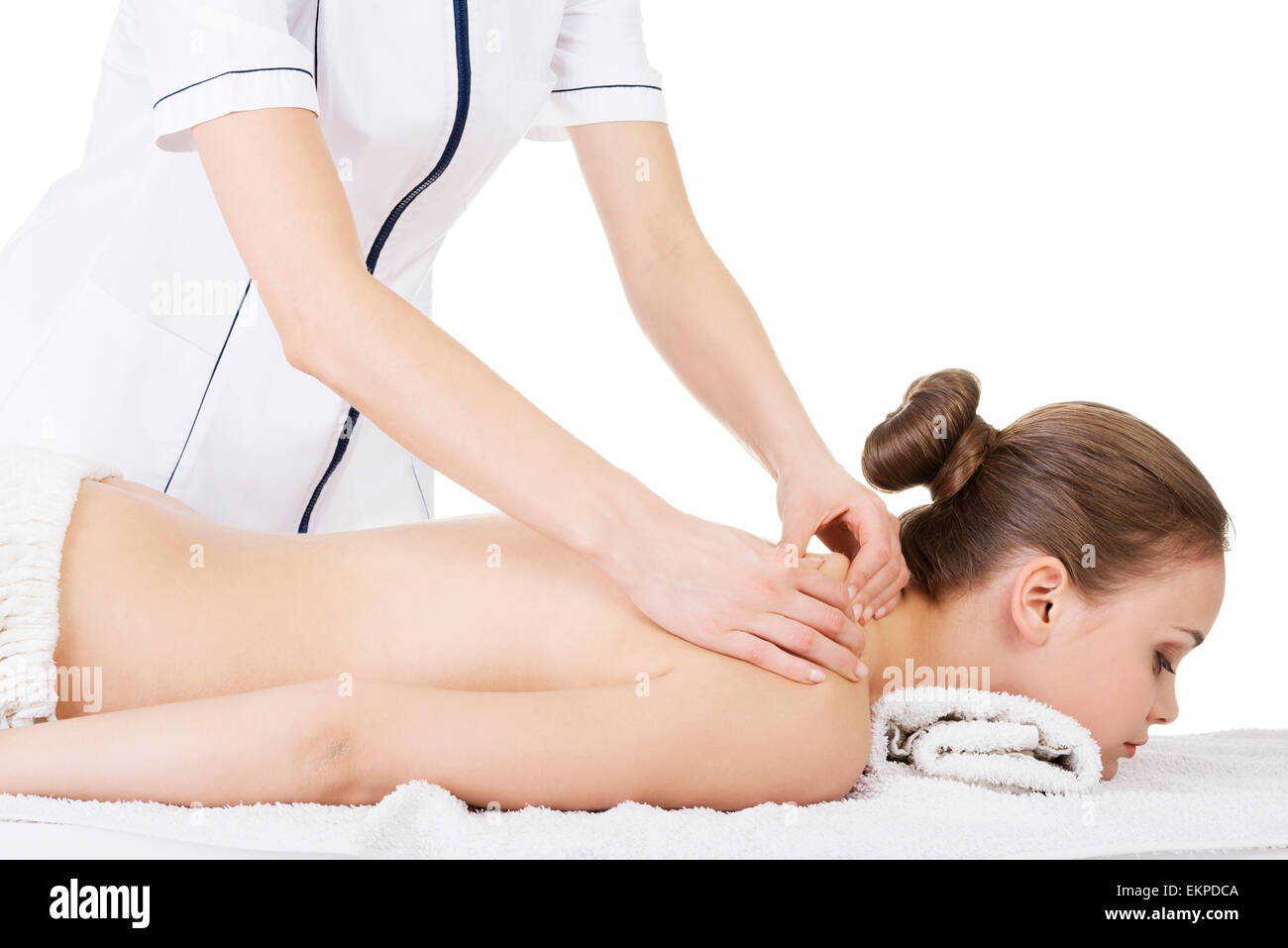 Woman relaxing beeing massaged in spa saloon Stock Photo