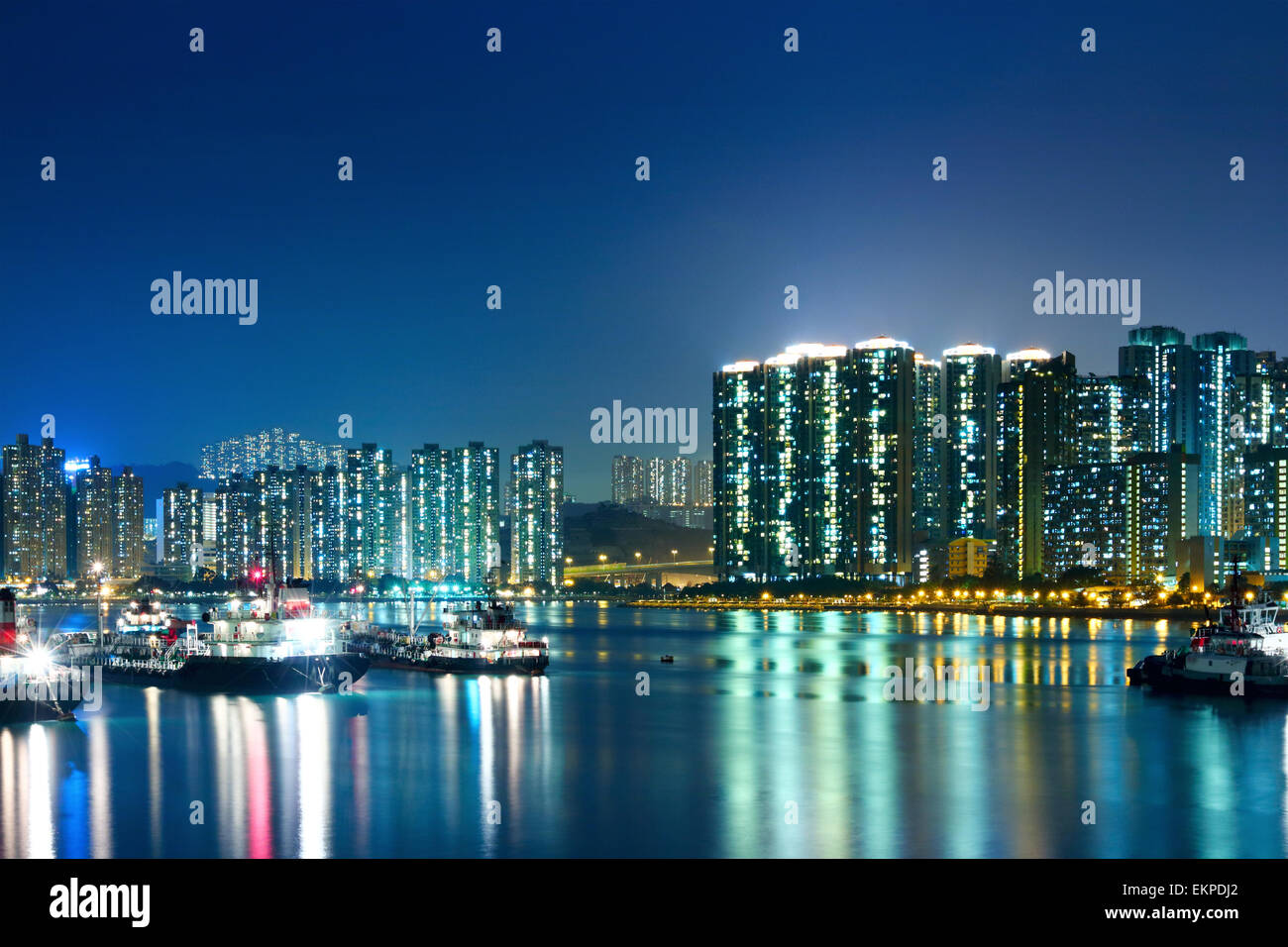 Apartment Buildings in Hong Kong at night Stock Photo - Alamy