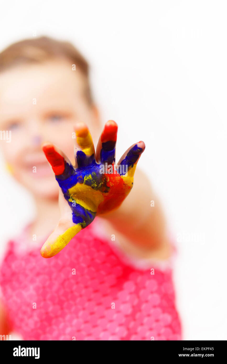 happy child with paint on the hands Stock Photo - Alamy