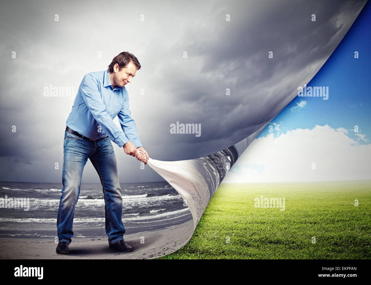 Adult man changing reality Stock Photo - Alamy