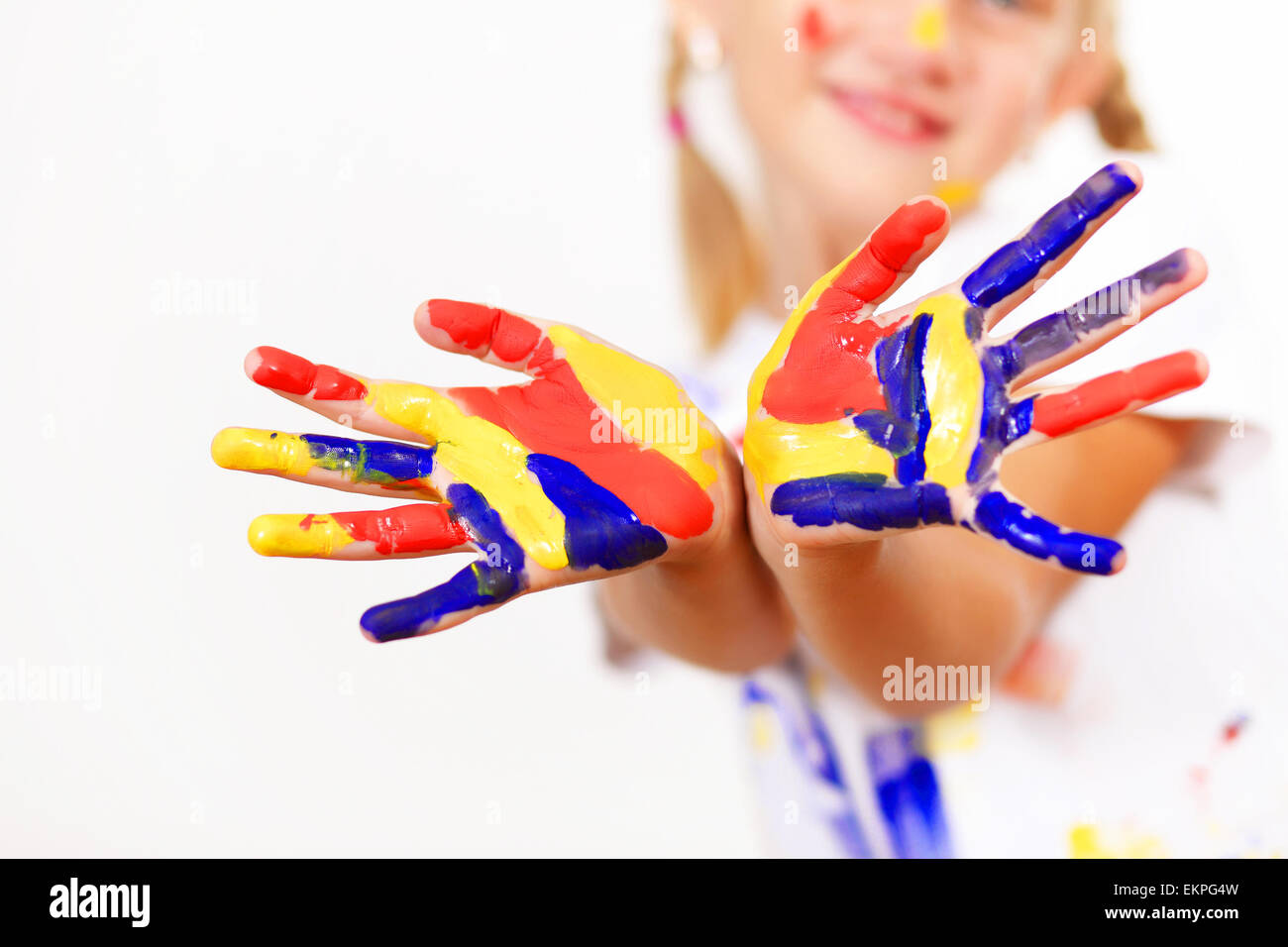happy child with paint on the hands Stock Photo - Alamy
