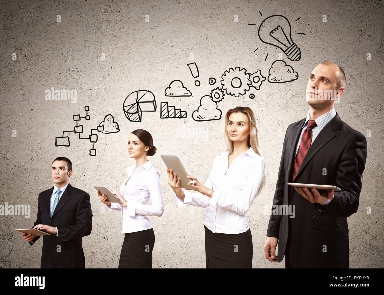 Image of young businesspeople team. Collage background Stock Photo - Alamy