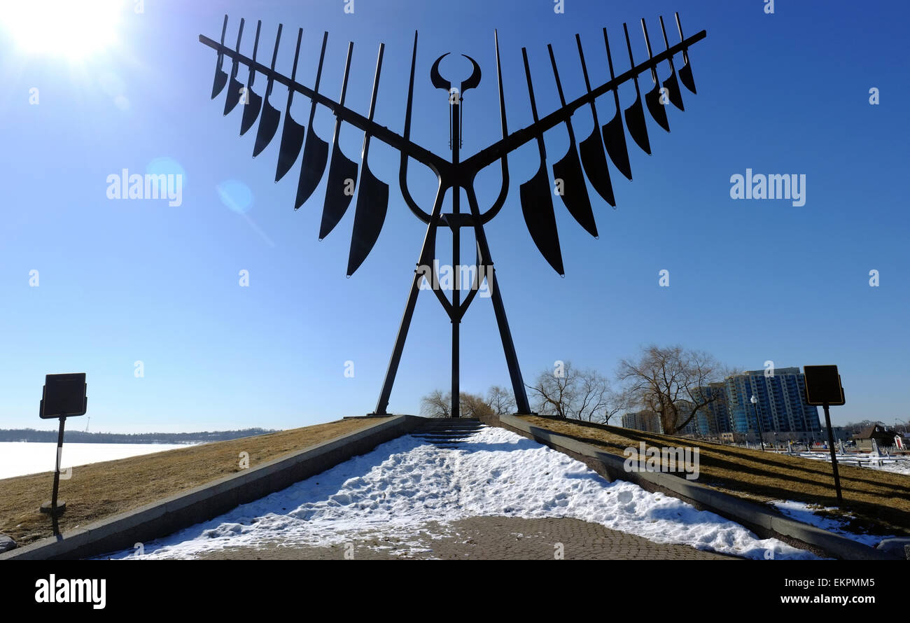 A view of the Spirit Catcher sculpture by sculptor Ron Baird in Barrie, Ontario, Canada. Stock Photo