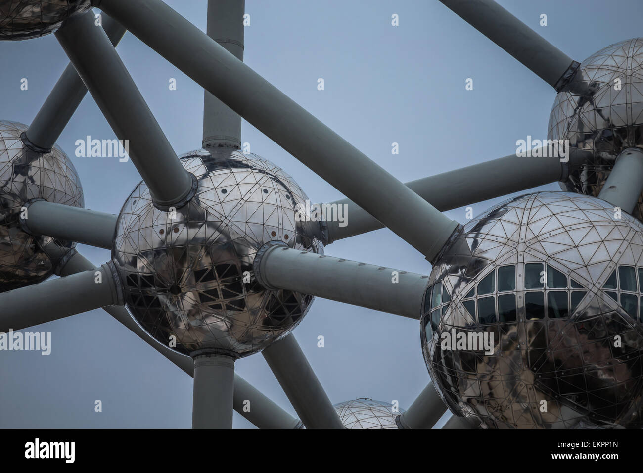 Atomic structure - Close up of the Atomium in Brussels, Belgium Stock Photo