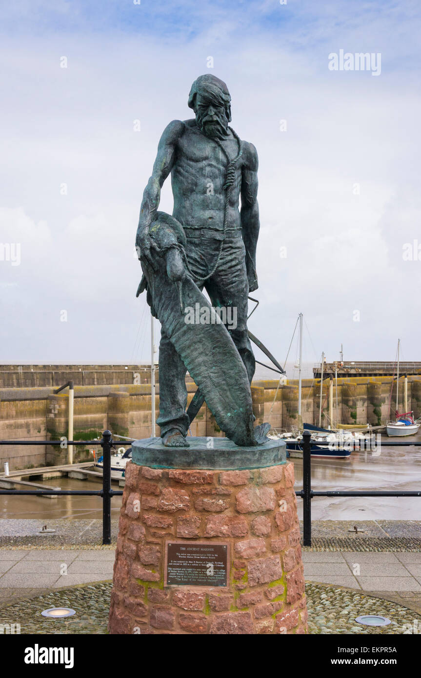 Ancient Mariner statue, Watchet harbour, Somerset, England, UK Stock Photo
