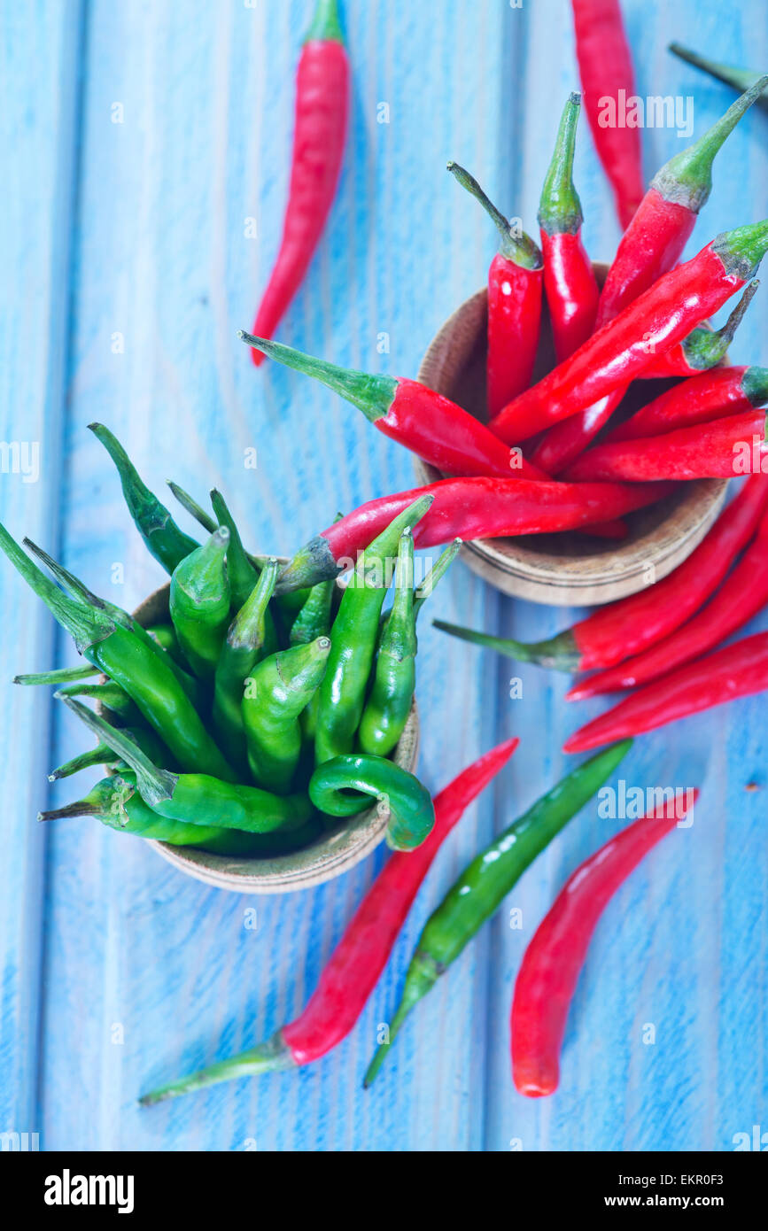 green and red chilli peppers on a table Stock Photo - Alamy