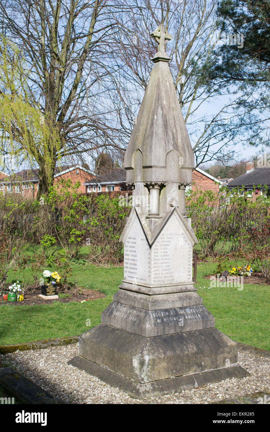 Usworth Colliery mining disaster 1885  memorial  in church of  Our Blessed Lady  churchyard, Washington, UK Stock Photo