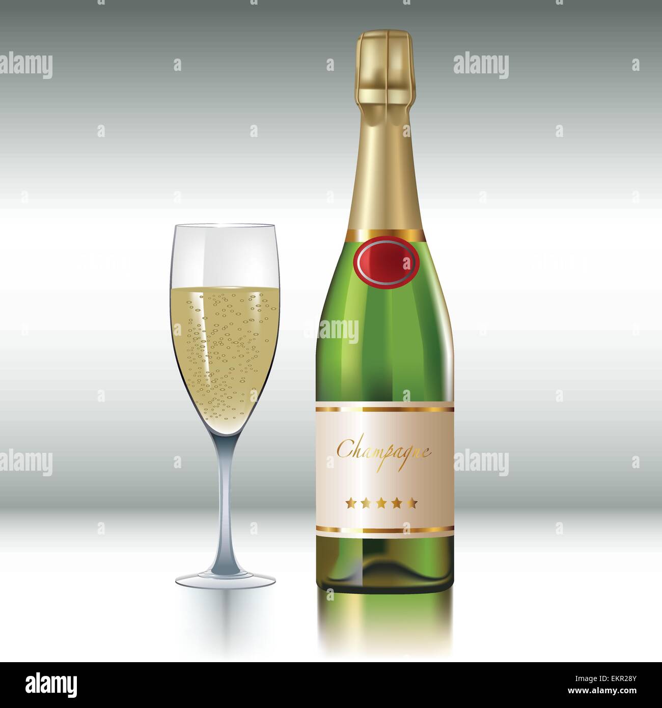 Champagne and full champagne glass. Vector illustration Stock Vector