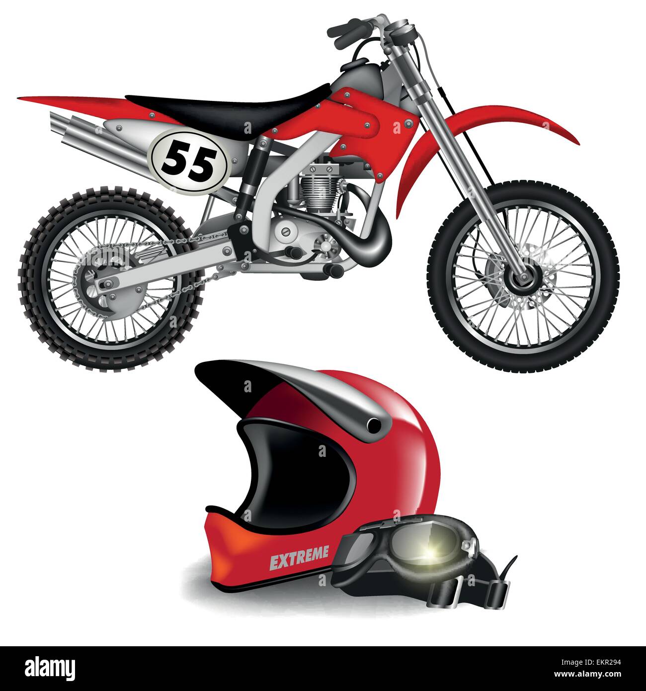 Motocross bike silhouette with helmet isolated on white. Vector illustration Stock Vector